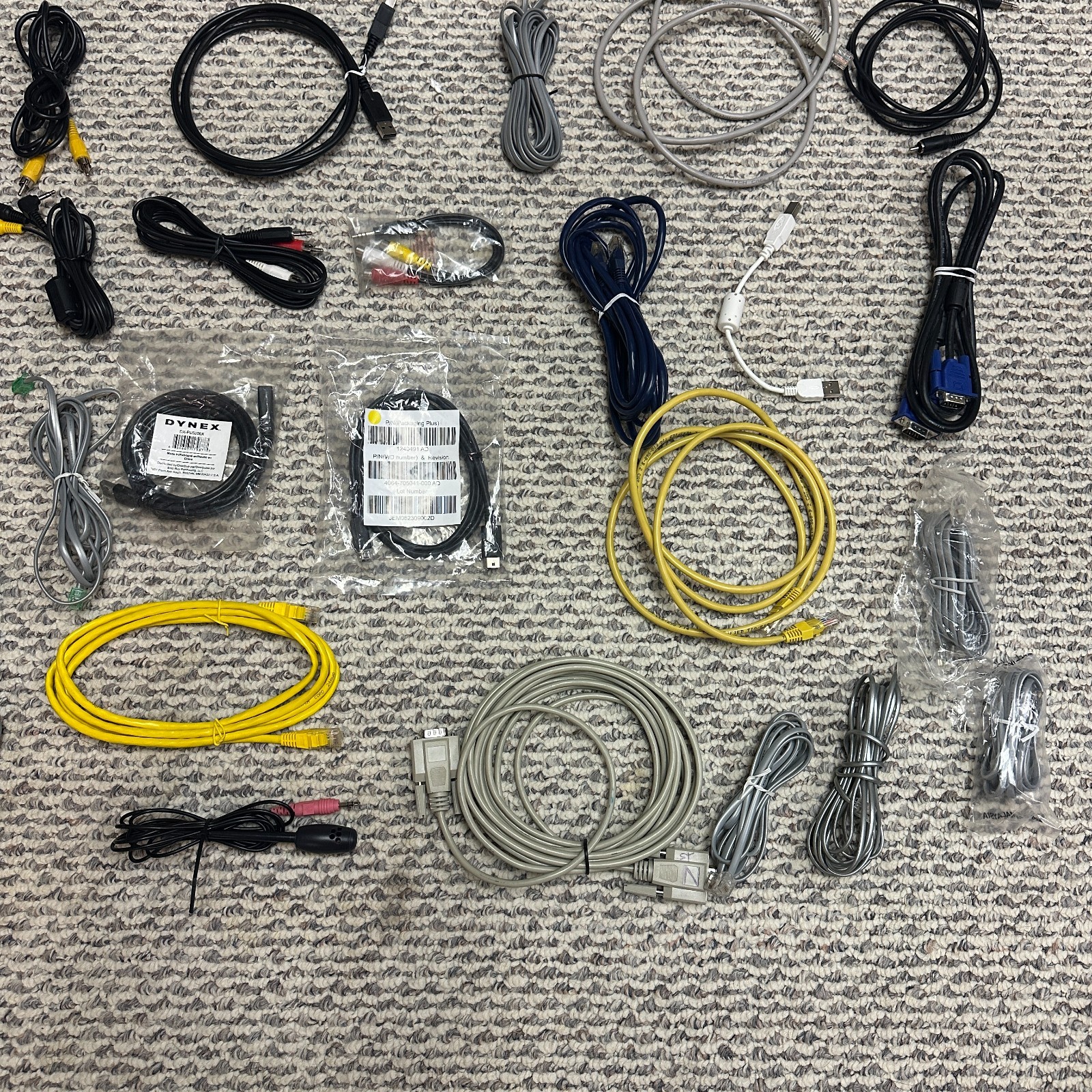 Mixed Lot Electronics Cables Untested VG,. Ethernet, and More