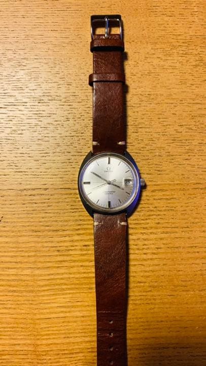 Omega Watch Seamaster Cosmic Silver Case Leather Band Manual Winding Auth Rare