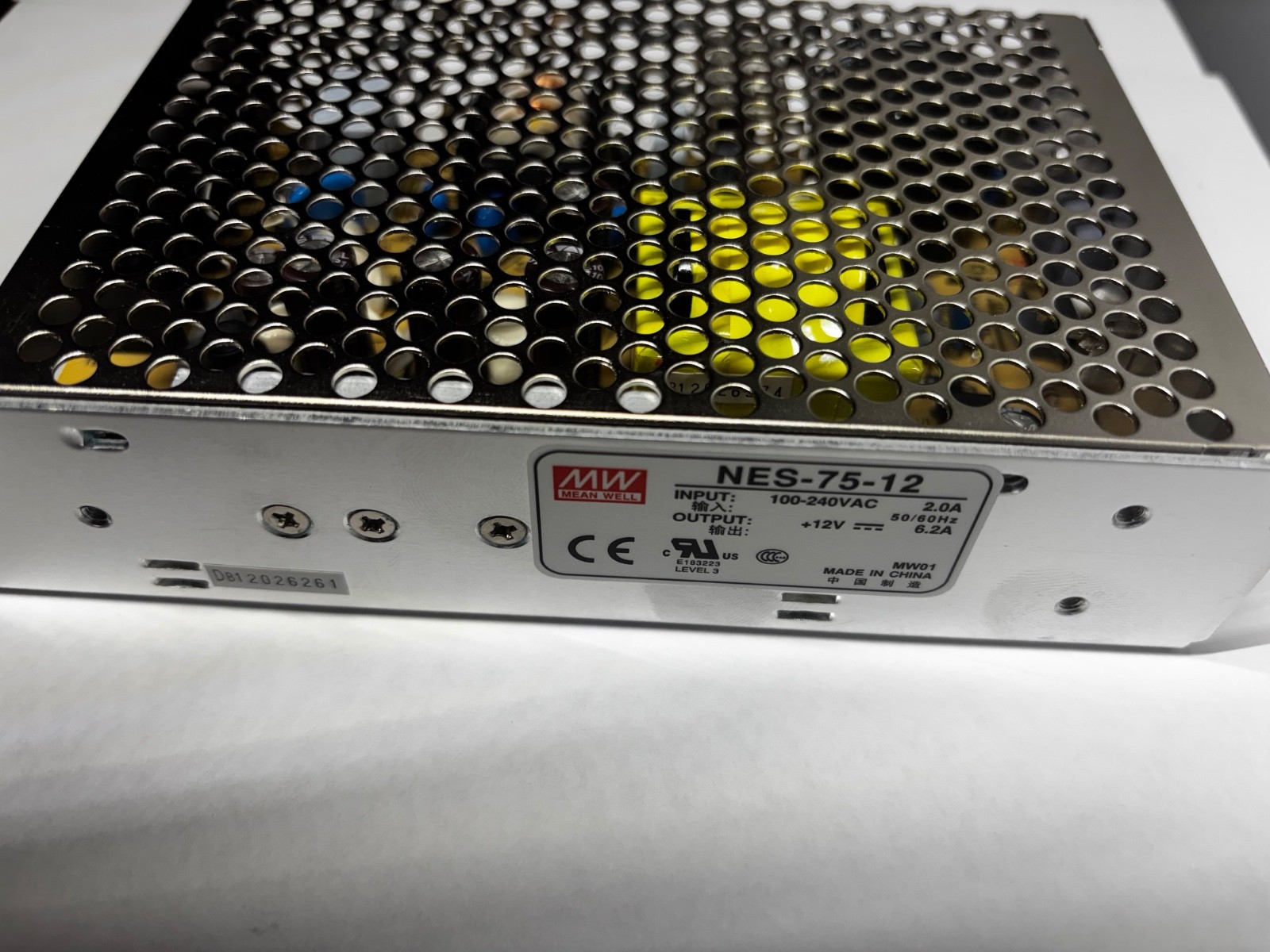 Mean Well NES-75-12 / 100-240VAC 2.0A 50/60hz 6.2A +12V Made in China