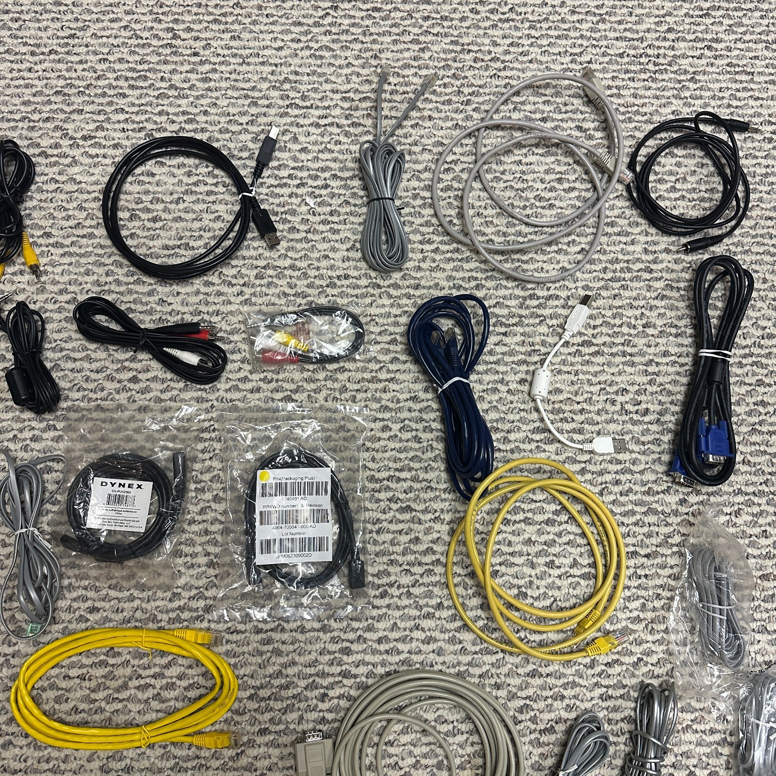 Mixed Lot Electronics Cables Untested VG,. Ethernet, and More