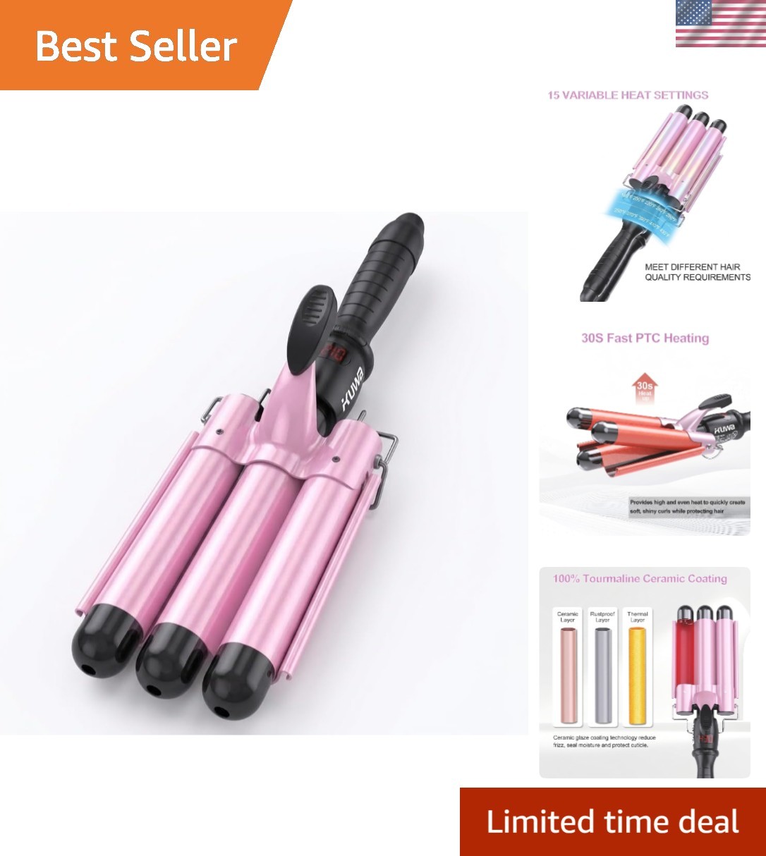 15 Variable Temperature Crimper Hair Tool，1 Inch Hair Crimper，60 Min Auto-Off…