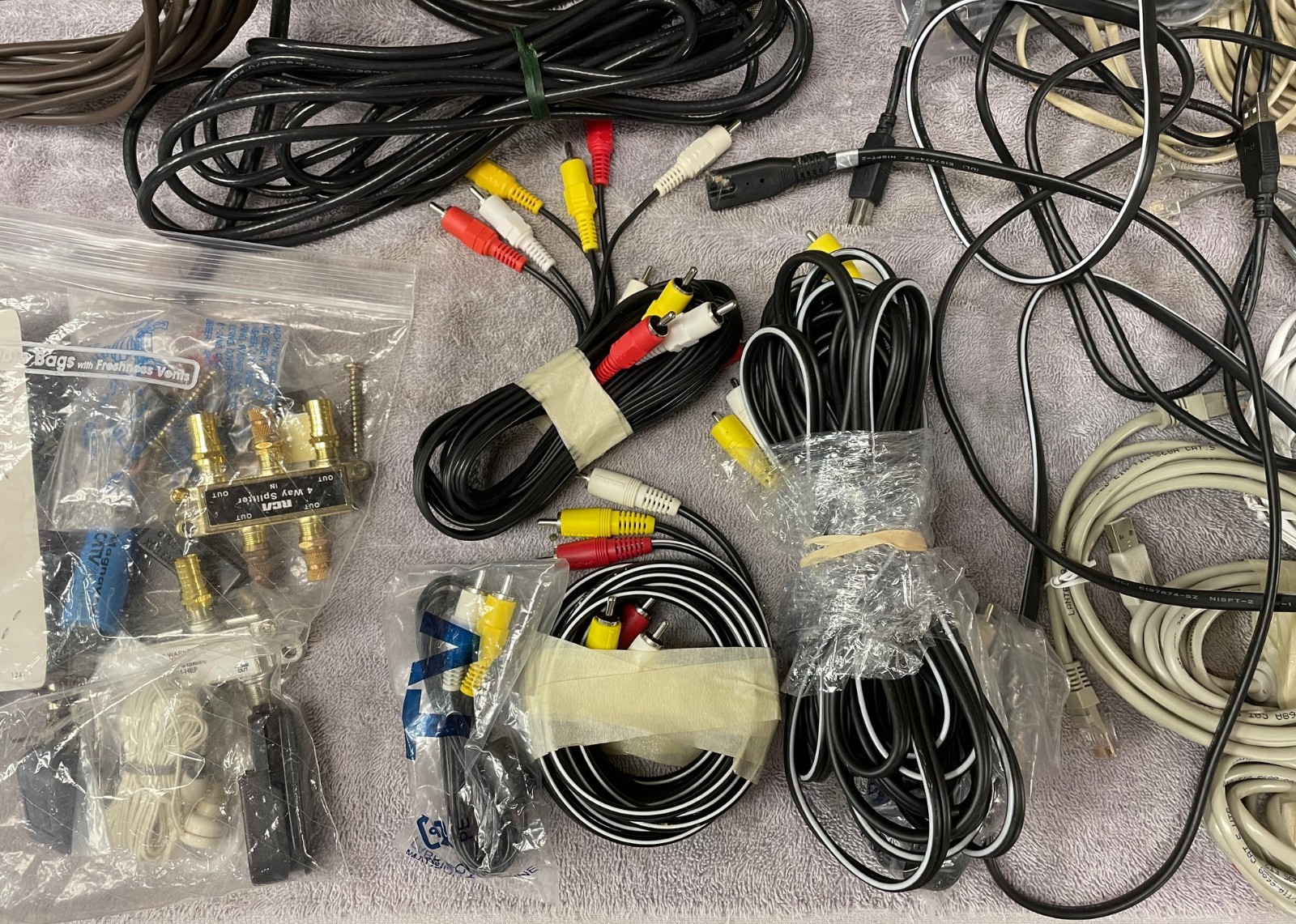 Lot of Electronics Cables, Connectors, Adaptors, Coaxial Hardware/Splitters