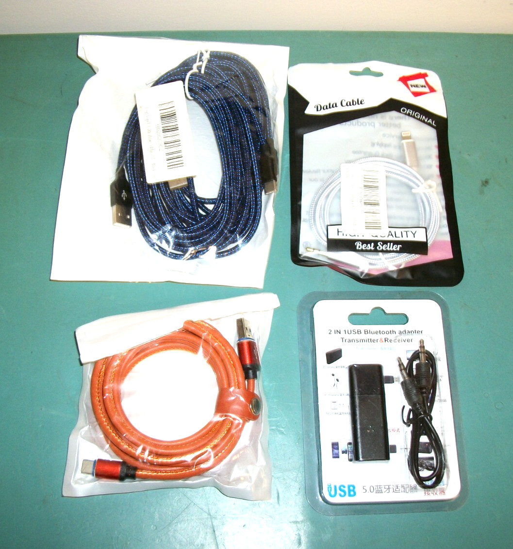 Lot of 4 Various Charging Cables (Type C, IOS12, USB C-USB A) & Bluetooth Adapt
