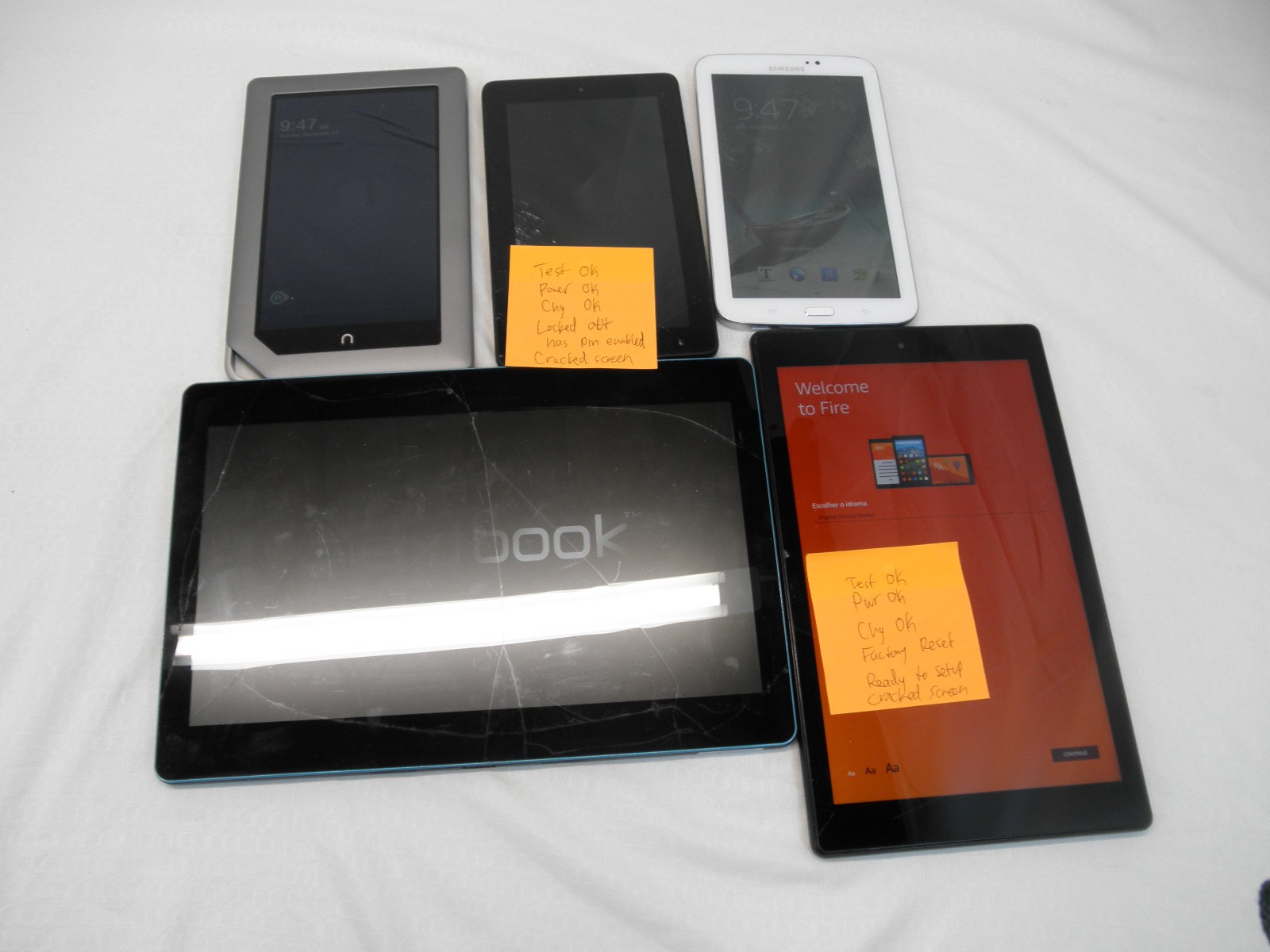 Lot of 5 Mixed Tablets/E-readers – Various Defects – FOR PARTS OR REPAIR ONLY!