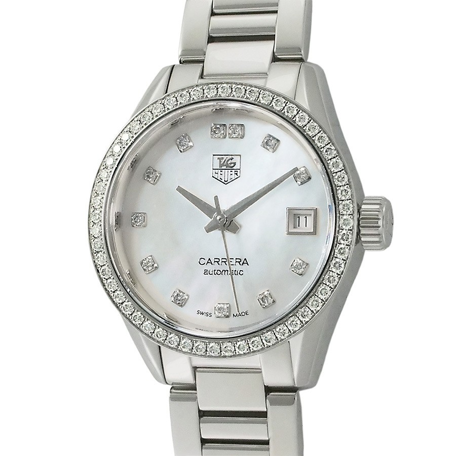 TAG Heuer Carrera Calibre 9 Diamonds WAR2415.BA0776 White Shell Round Date Auth