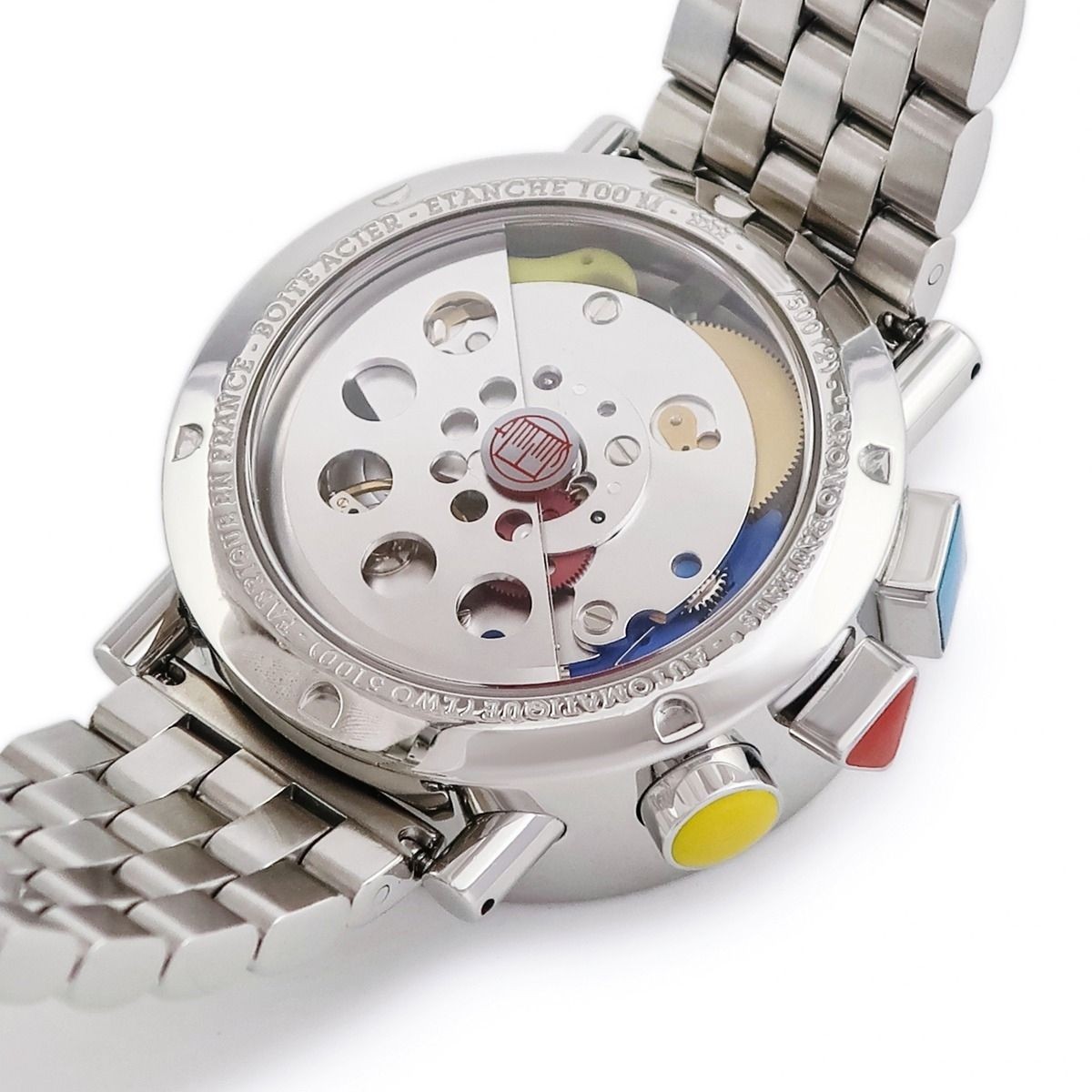 Alain Silberstein LWO5100 Chrono Bauhaus Day Date White Silver Watch Authentic