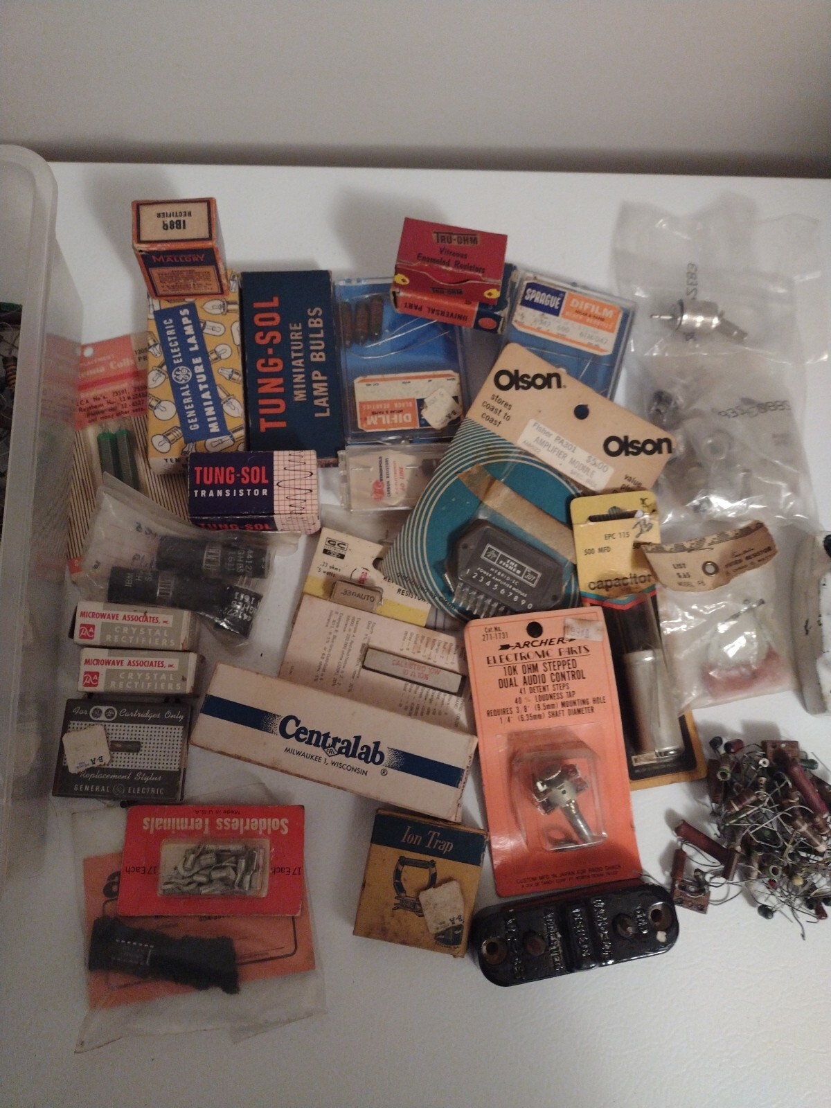 Vintage Assortment Of Electrical Components Olson Tung-sol Bulbs Etc