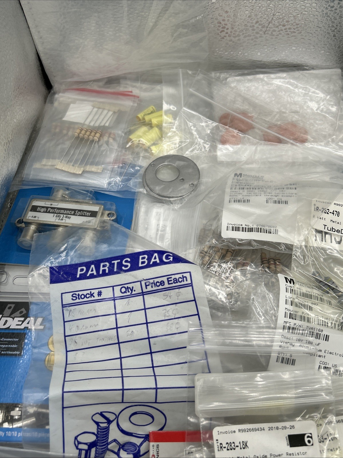 Mixed Electronics Hardware Lot, Screws, Washers, Springs, Components, Resistors