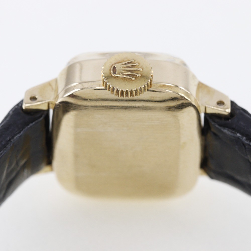 ROLEX Watch Precision Silver 18K Yellow Gold/Leather Strap Manual Winding Women