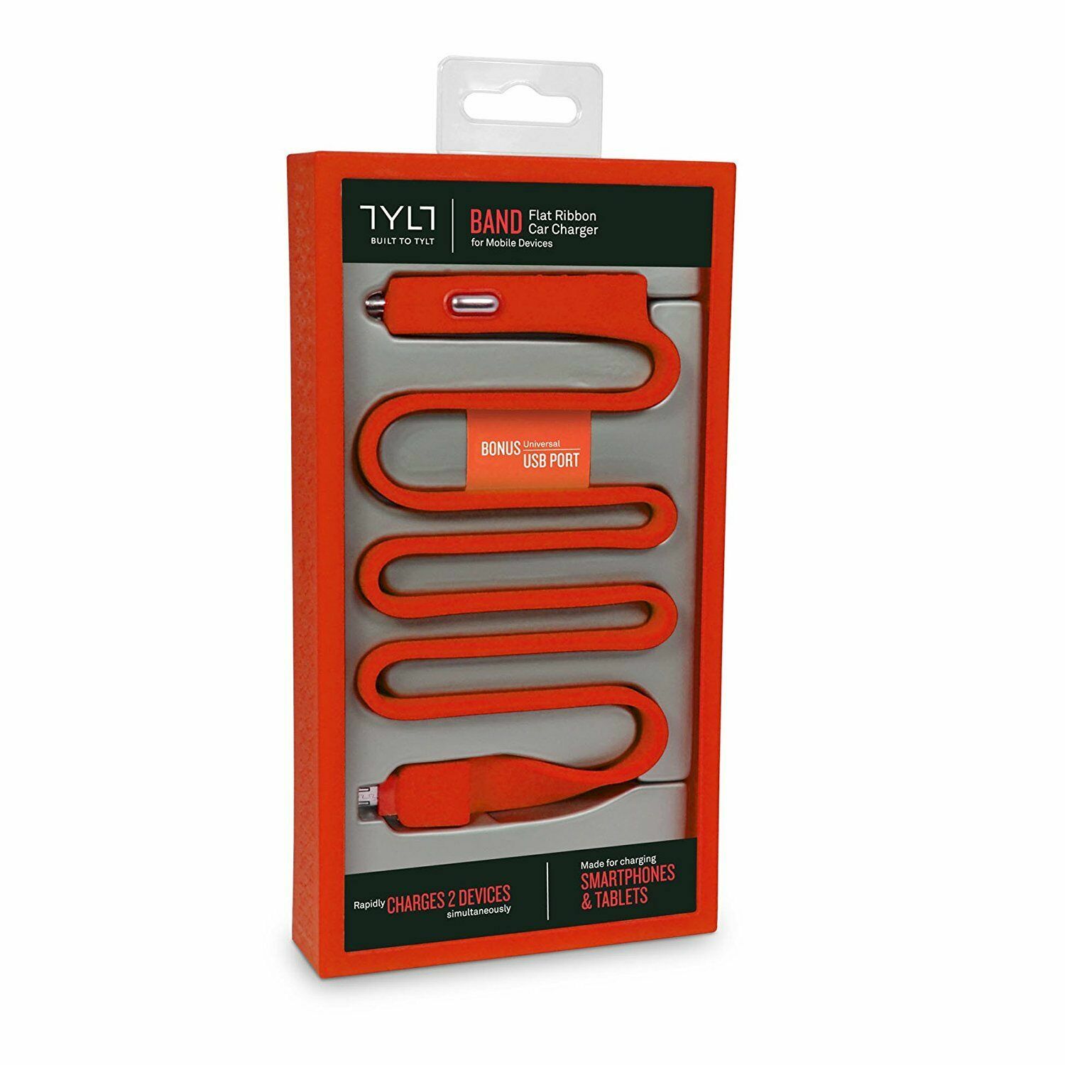Micro USB Car Charger with additional USB Port Dual Charging TYLT BAND Cable