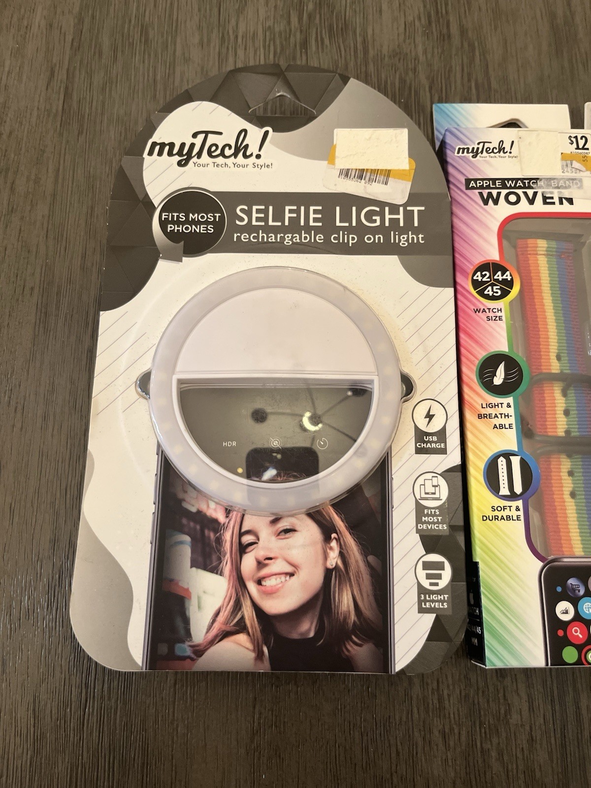 myTech! Selfie Light & Apple Watch Band, Monster TOUGH GRIP, Rayovac 9V