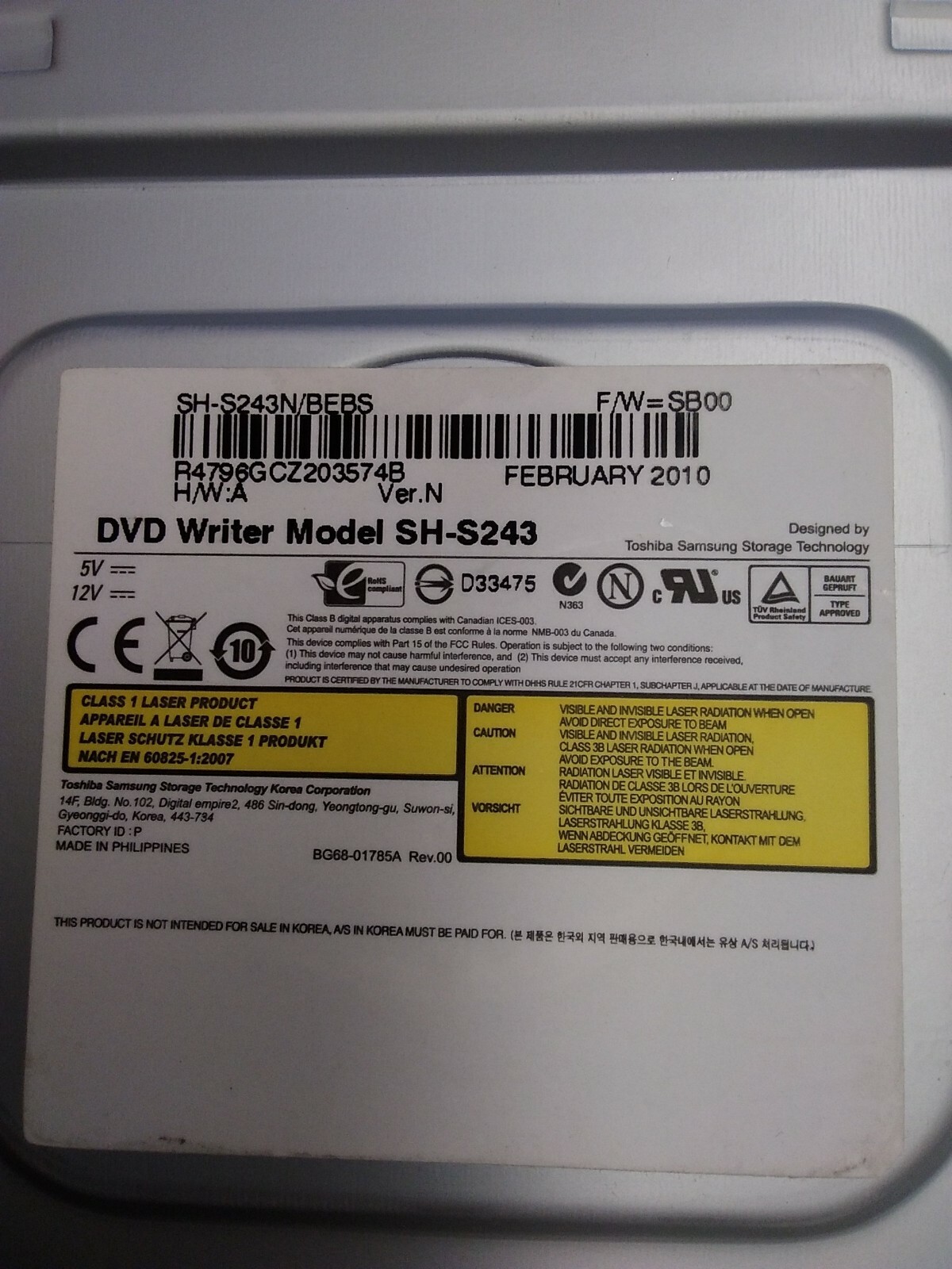 TOSHIBA SAMSUNG DVD WRITER SH-S243