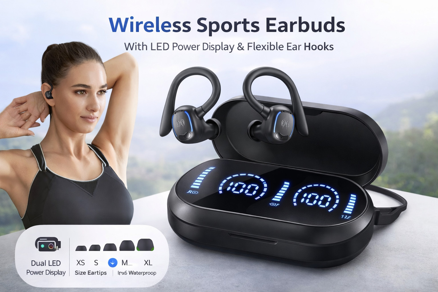 Auriculares inalámbricos Bluetooth, 50 horas de reproducción, resistente al agua