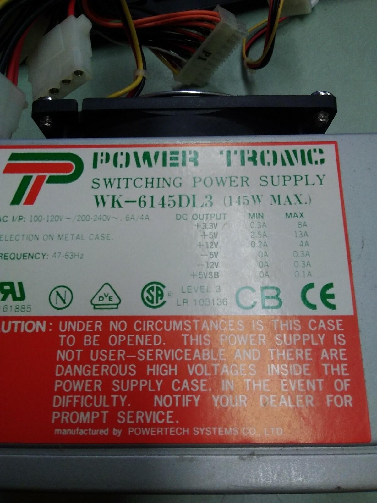 Power Tronic WK-6145DL3 145W Switching Power Supply 20-Pin