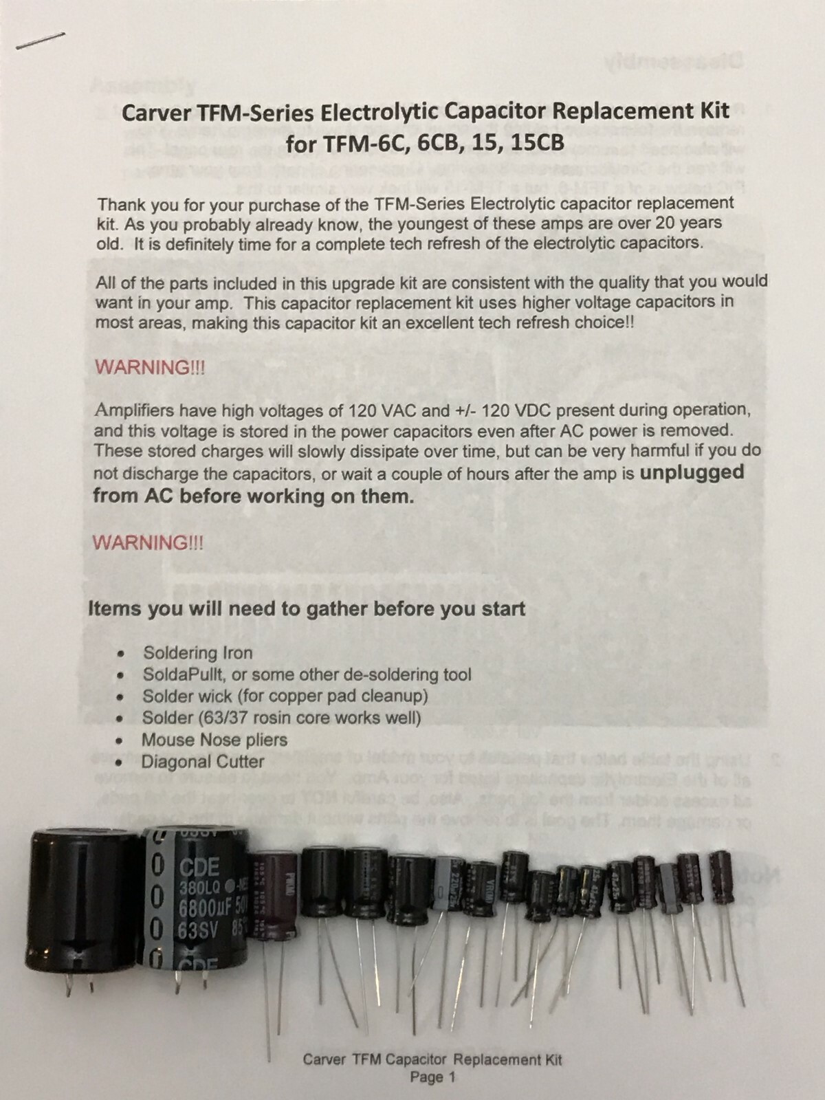 CARVER TFM-6 or TFM-6CB complete Tech Refresh / Repair Cap Kit