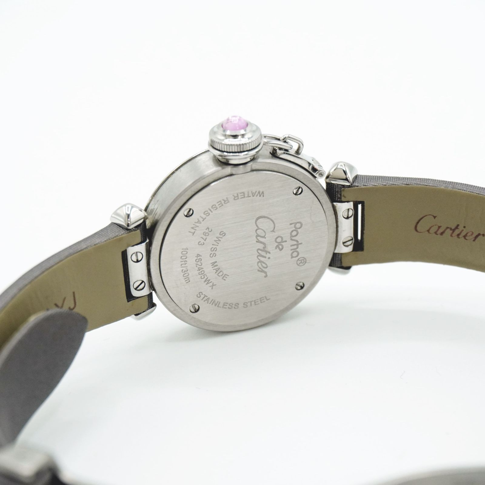 Cartier Watch W3140026 Miss Pasha Ladies SS Leather Pink Quartz Case 27mm