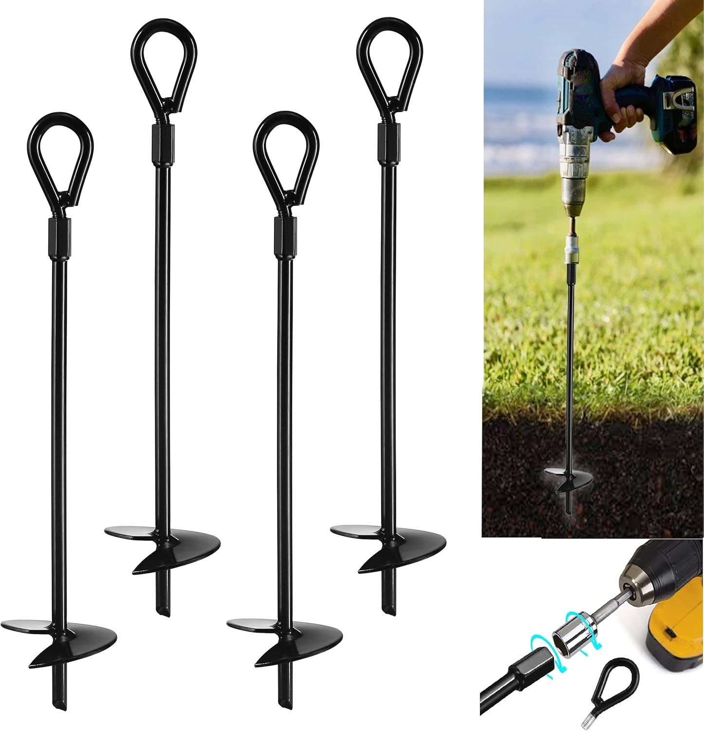 20” Ground Anchors Heavy Duty Hook for Tent Canopy Car Port Easy Use with Drill