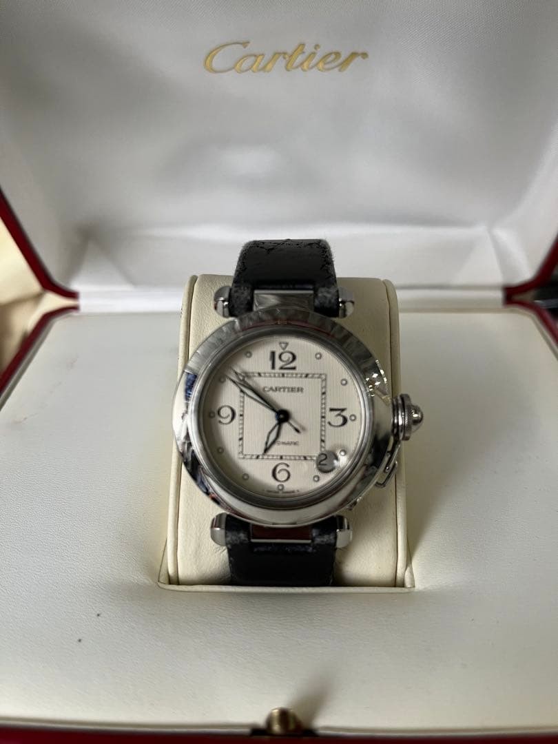 CARTIER Watch Pasha 2324 Leather Stainless Steel Case Diameter 36mm Automatic