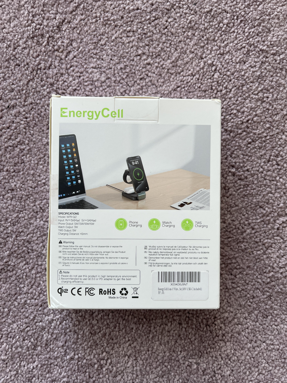EnergyCell 3-in-1 Charging Station, Qi2 Wireless Charging Station, Black.