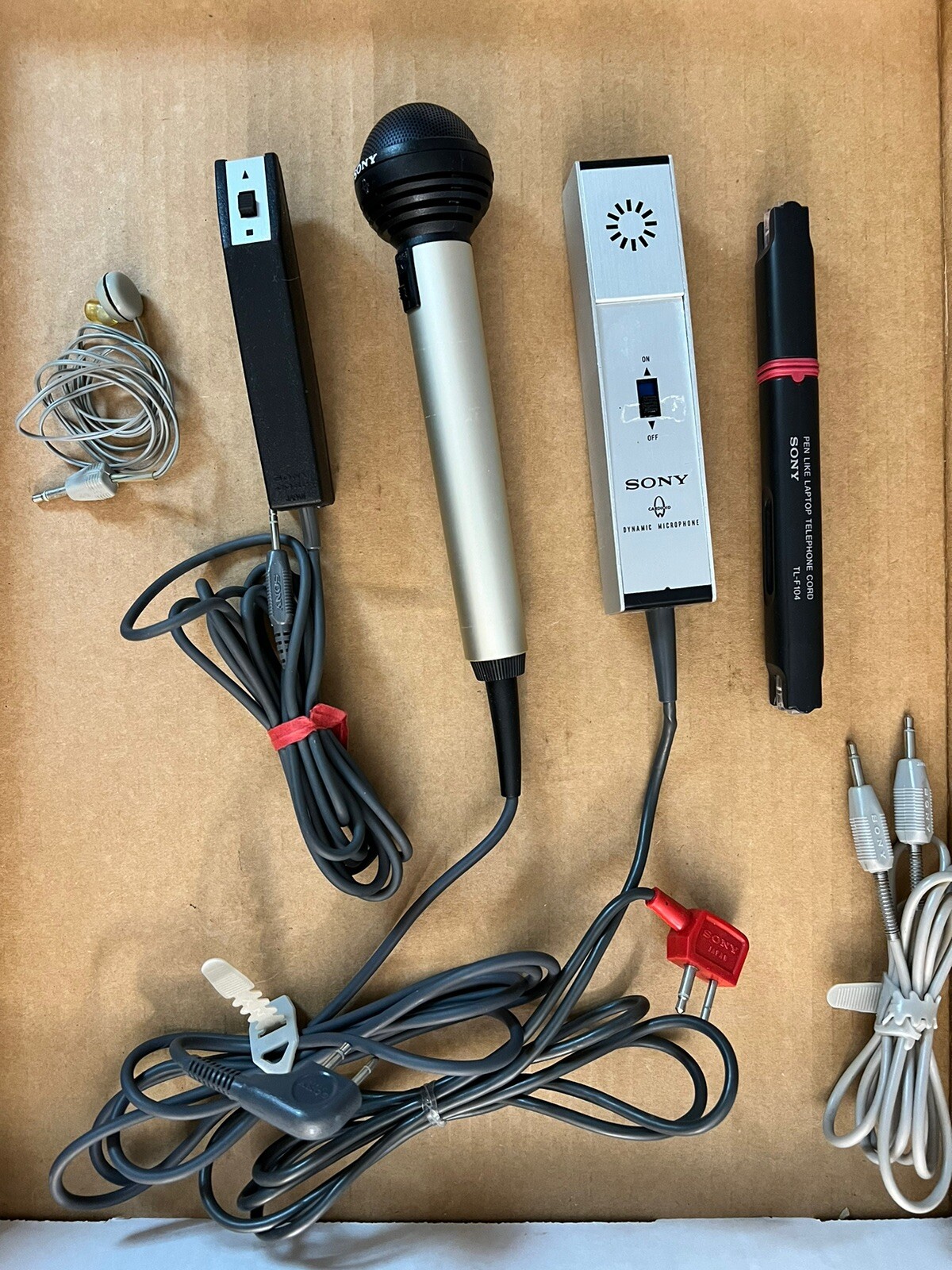 Vintage Lot of Sony Misc.- Remote, Earbud & Microphones – Used, Not Tested