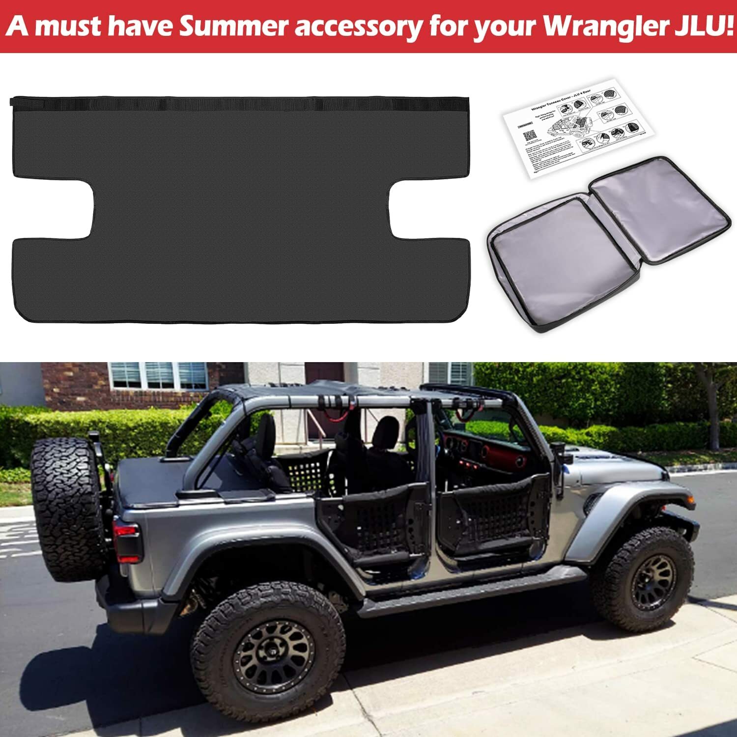 Tonneau Cover Rear Trunk Cover Cargo Soft Cover for Jeep Wrangler JLU 4Door 18+