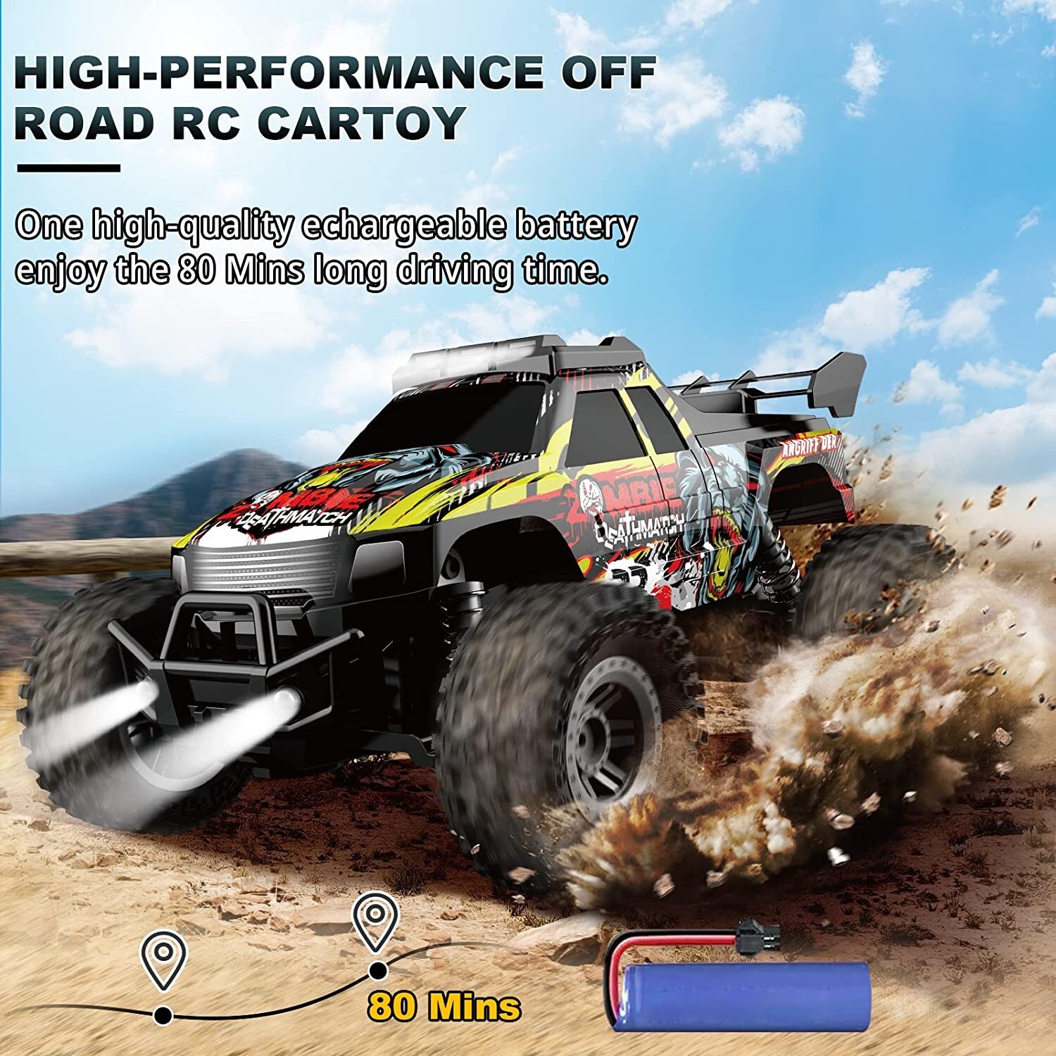 Remote Control Car for Boys & Girls, All Terrain & Off-Road Monster Truck with F