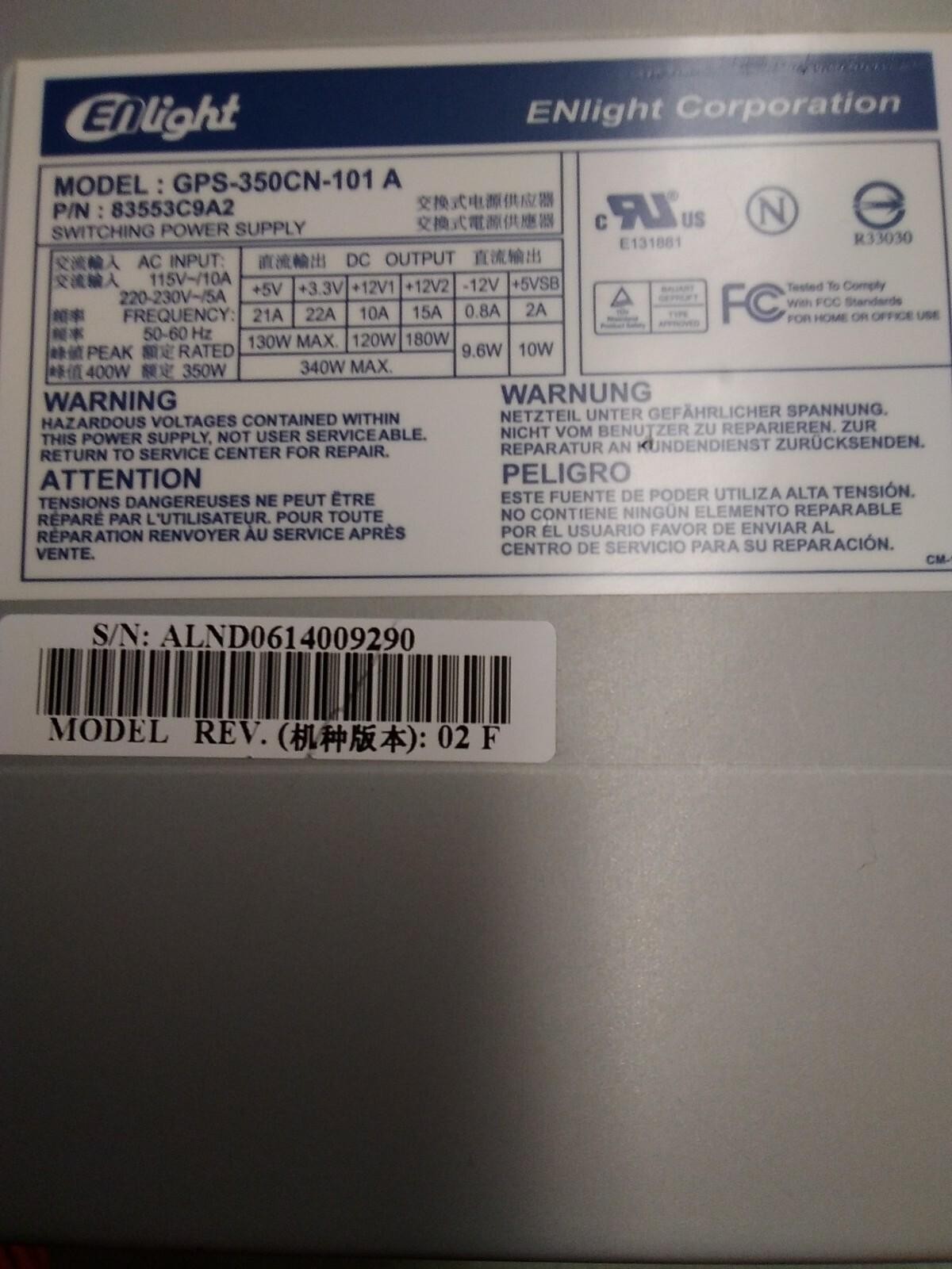 ENLIGHT GPS-350CN-101 340 watt POWER SUPPLY REV 02 F