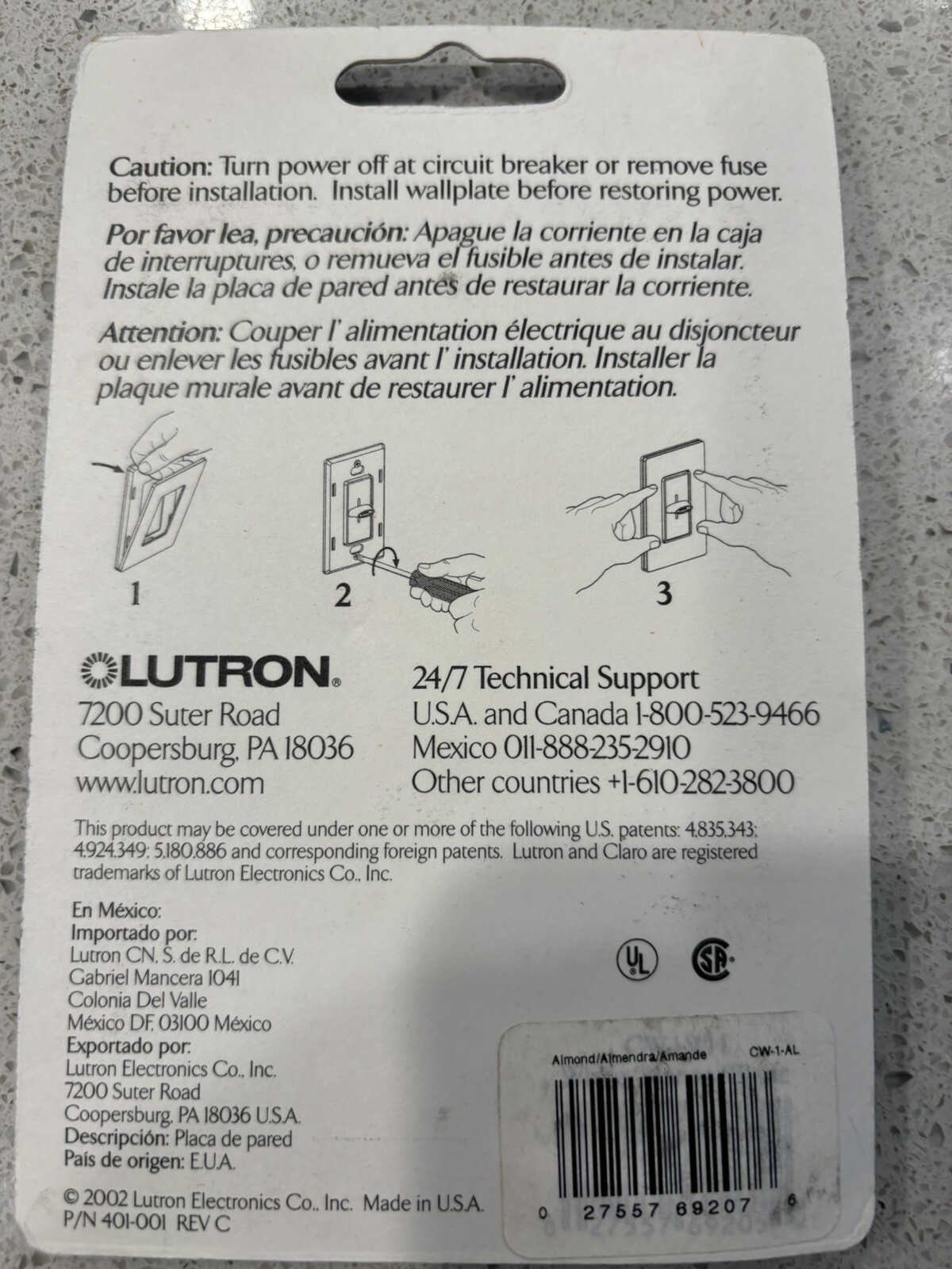 New Lutron Claro CW-1-AL (Almond) Wallplate