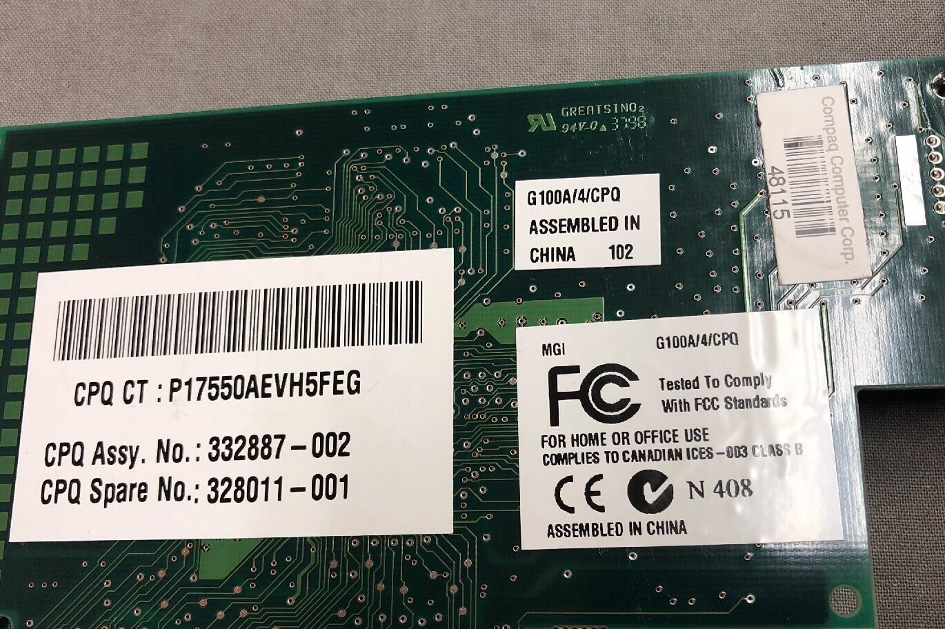 MATROX 790-01 REV A G100A/4/CPQ 332887-002 328011-001 VIDEO CARD