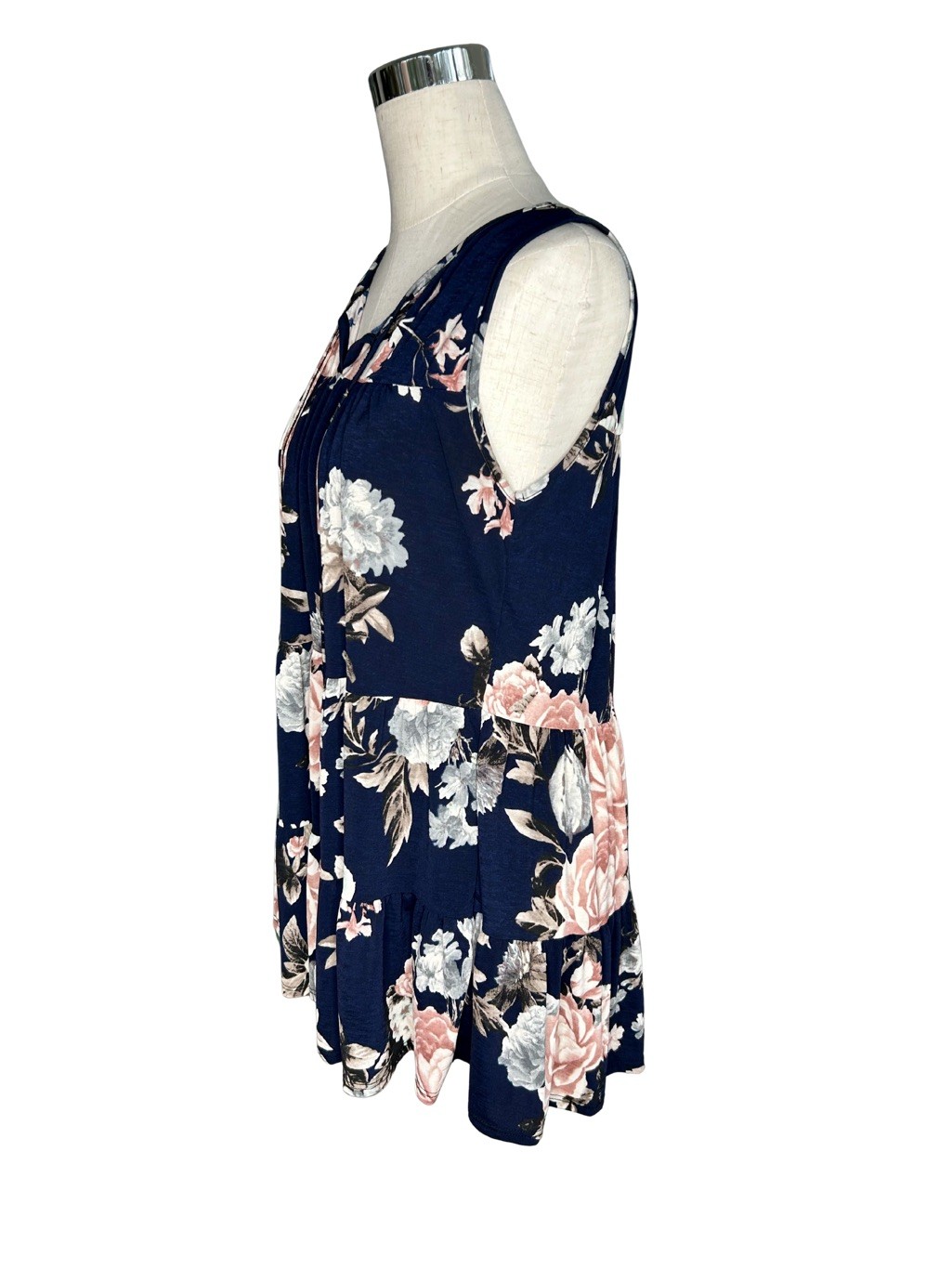 Floral Print Sleeveless Tunic Top Navy Size M