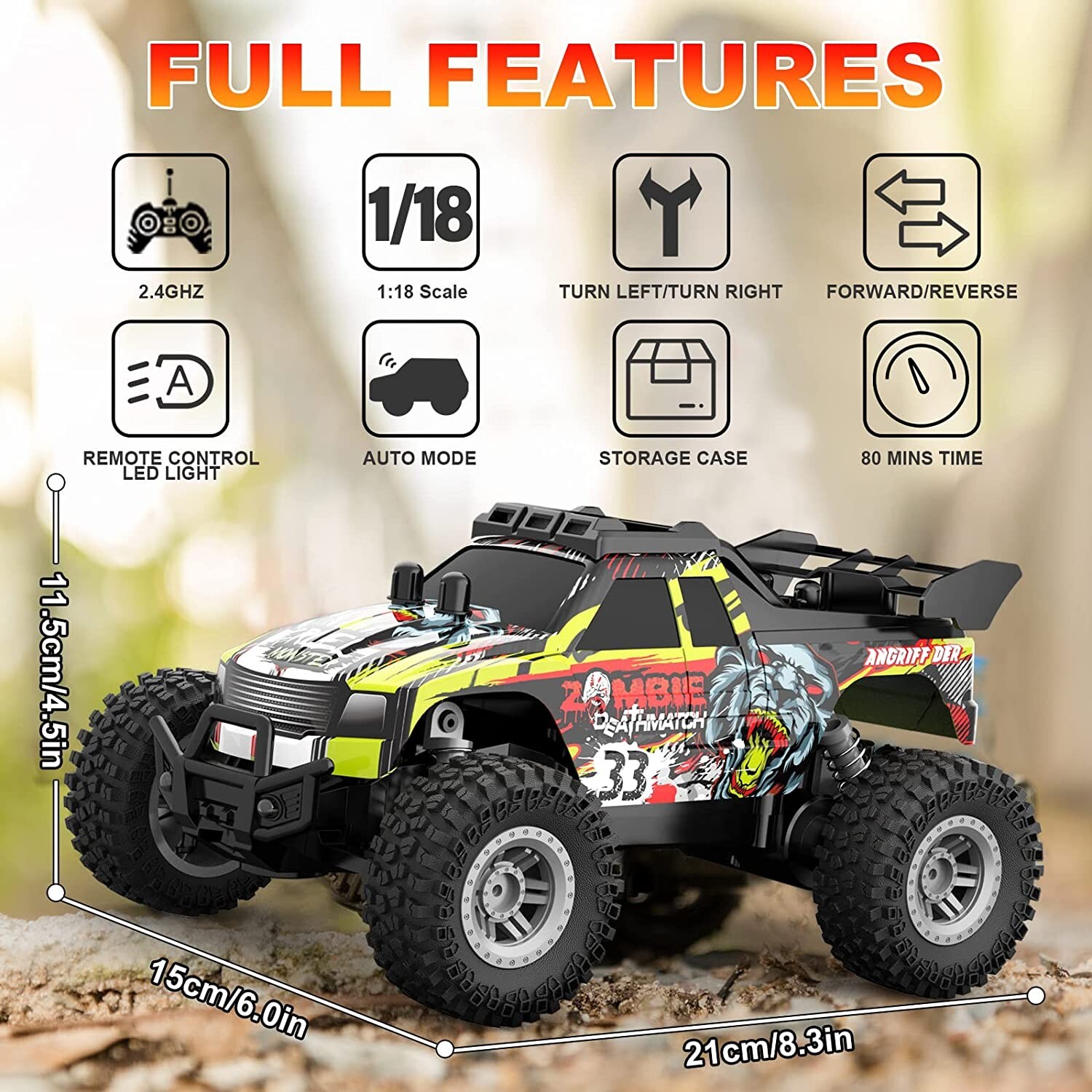 Remote Control Car for Boys & Girls, All Terrain & Off-Road Monster Truck with F