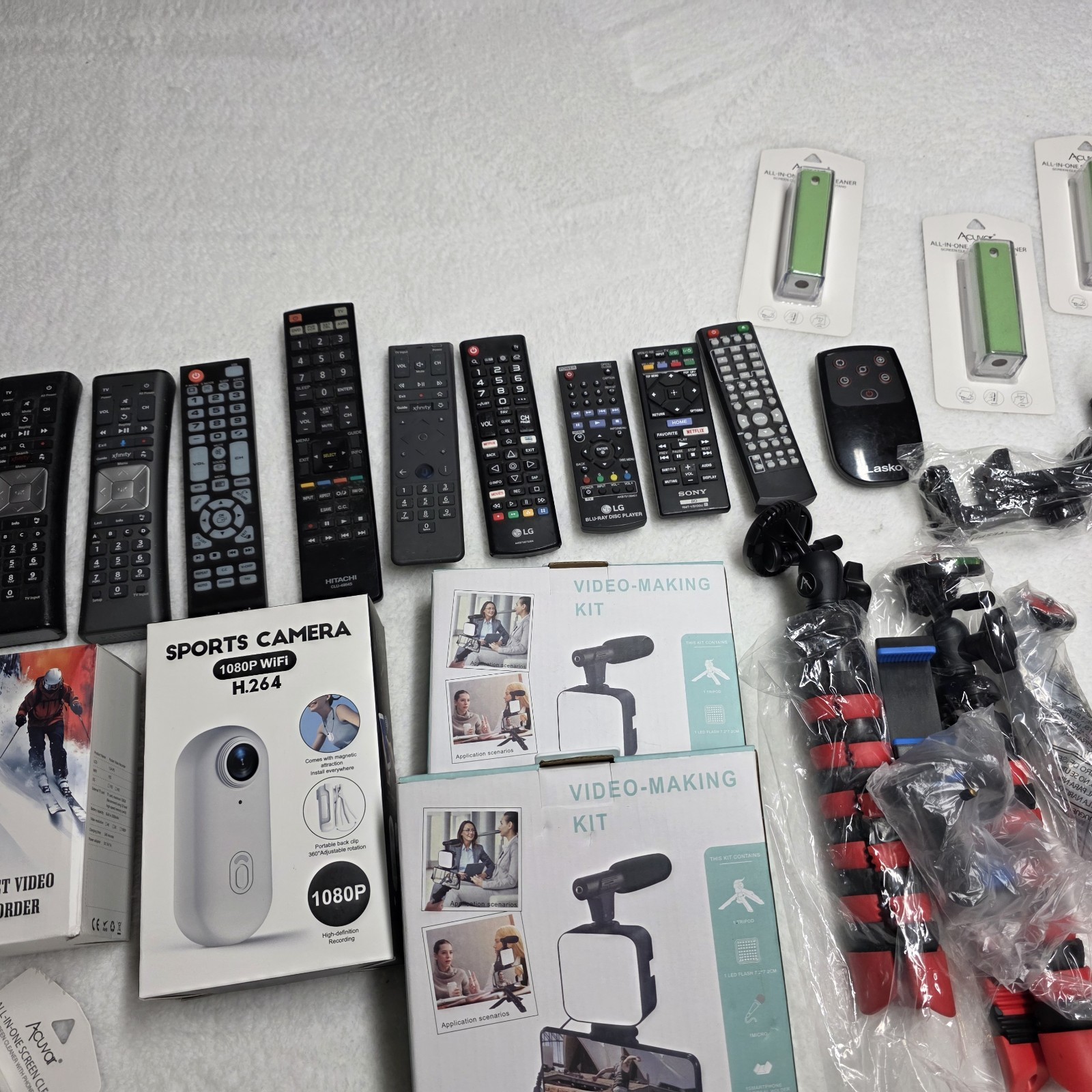 Junk Drawer Lot Mixed Electronics, Video Making Kits,Remotes New/Used Sold As Is