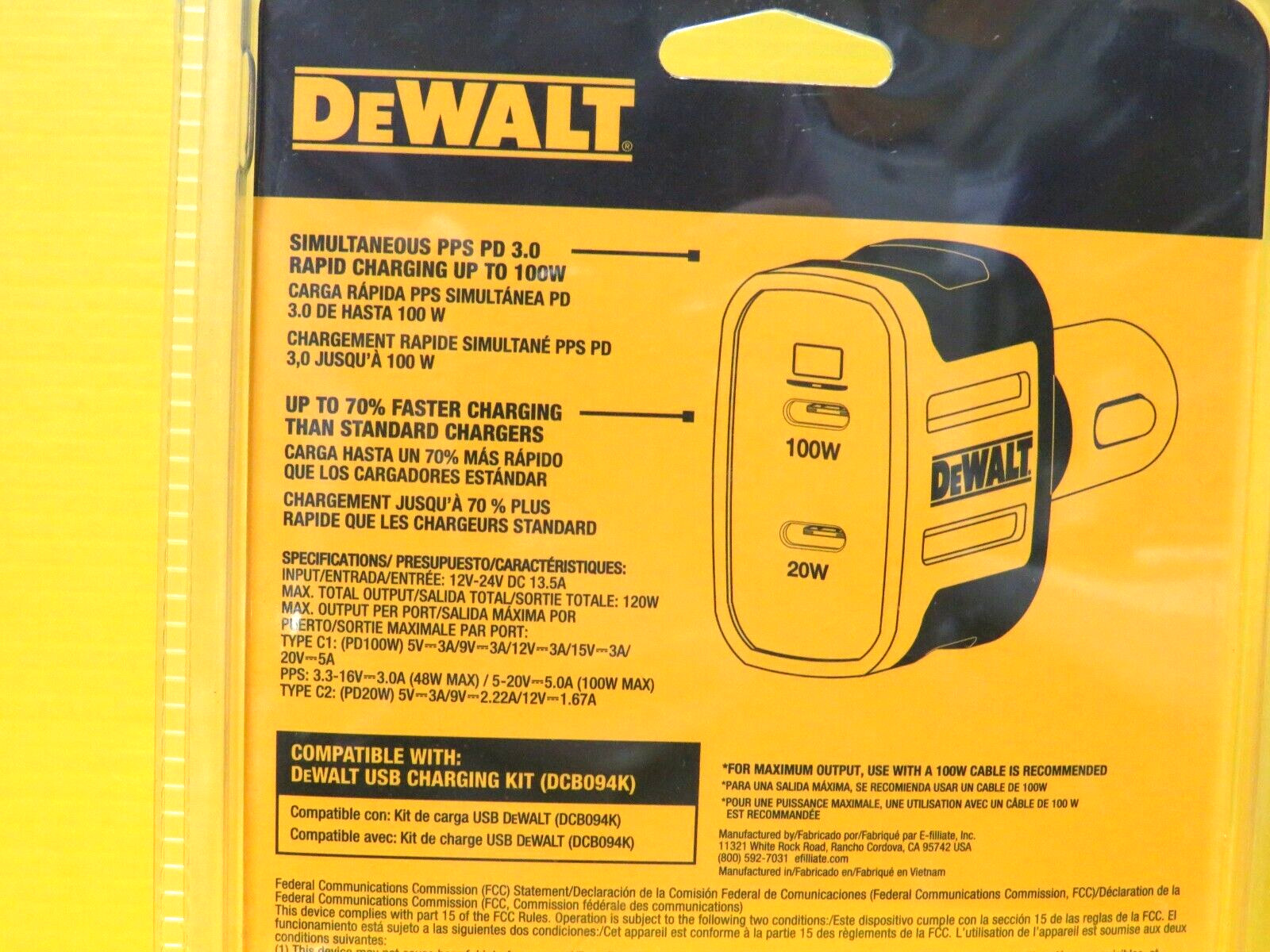 CAR CHARGER DeWALT DXMA1410484 120W 2-Port PD FreeShip 👌⚡😎👍 FAST CHARGING