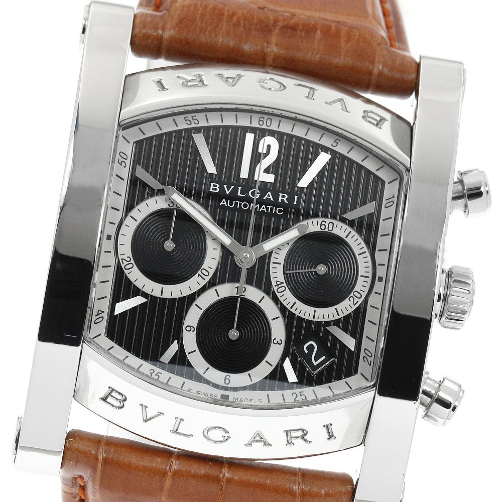 BVLGARI Watch Assioma Chronograph Date Silver Black Dial AA48SCH Automatic Men’s