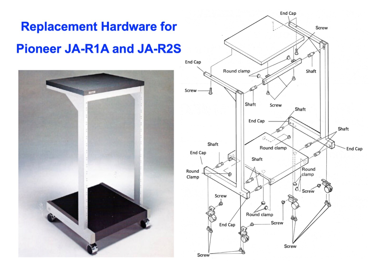 Assembly Hardware for Pioneer JA-R1A JA-R2S Racks: Screws, End Caps Round Clamps