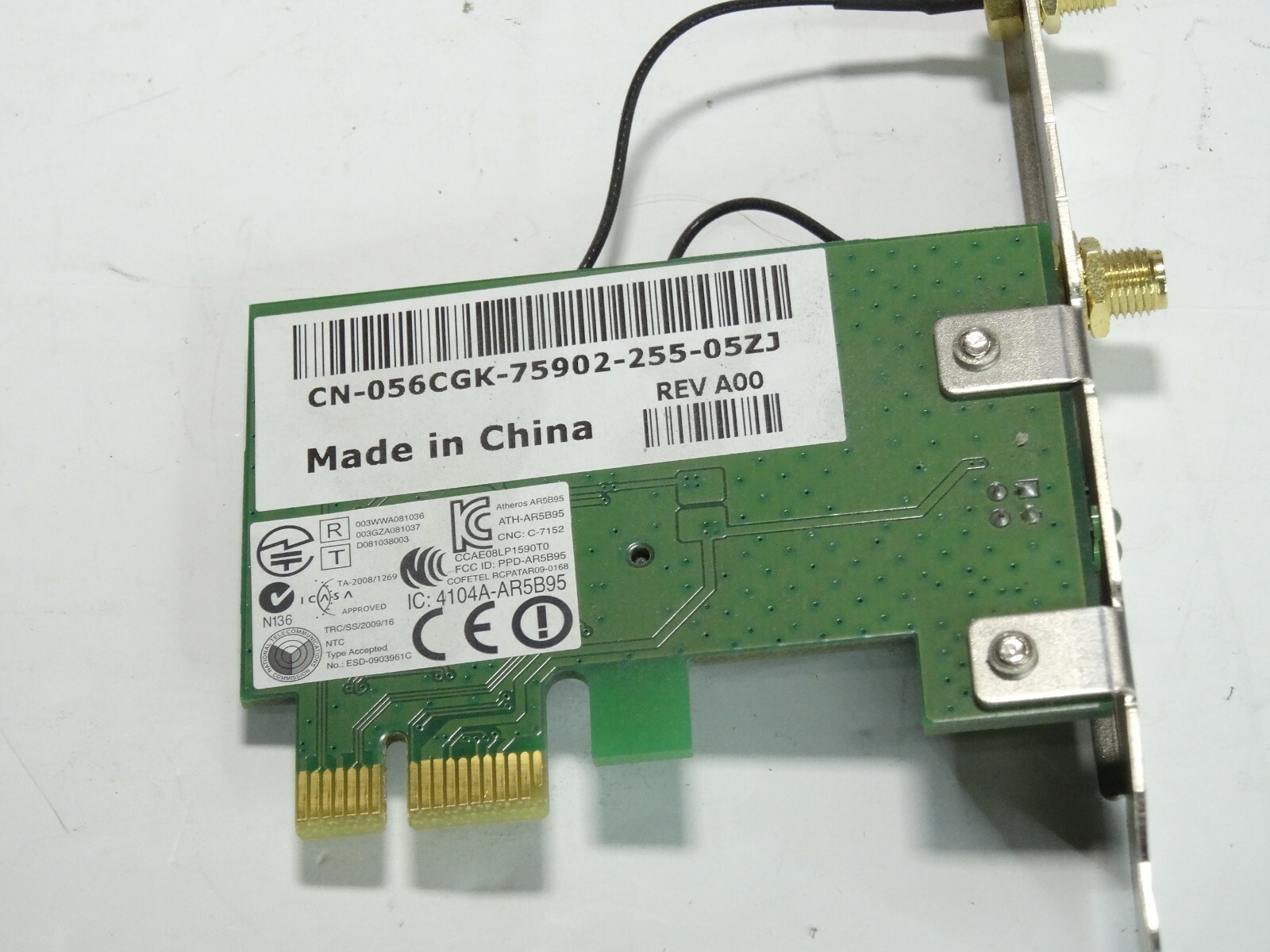 Dell WPET 123GN A V02 PCIe 19K A08 2101R WLAN Mini Card P/N: 056CGK