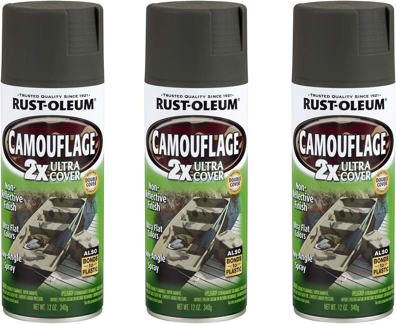 Rust-Oleum 279175-3PK Camouflage 2X Ultra Cover Spray Paint, Deep Forest Green,