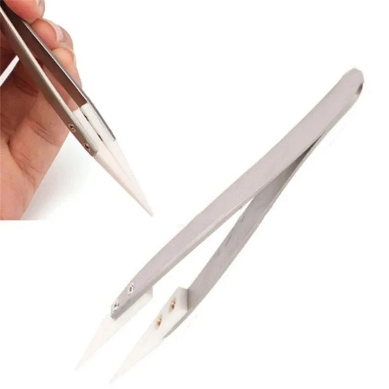 Stainless Steel Ceramic Tweezers Heat Resistant Non Conductive Ceramic tip