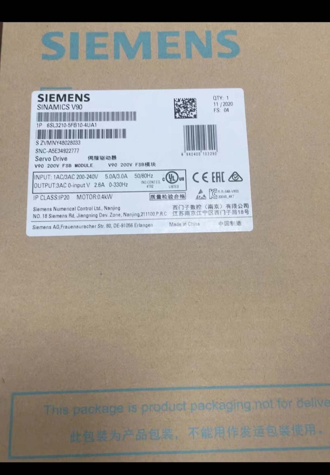 1 pcs ALL new Siemens 6SL3210-5FB10-4UA1 IN BOX