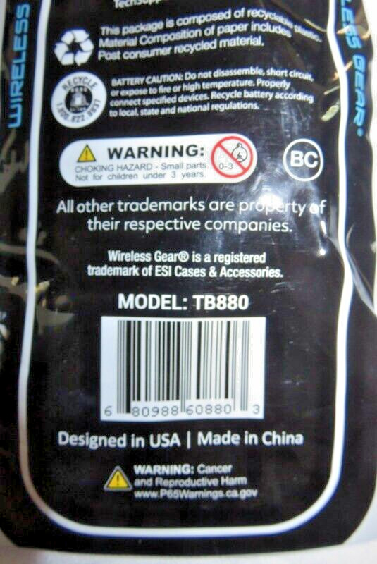 Wireless Gear 5,000MAH Slim Design Portable Power Pack Color Black Model TB880