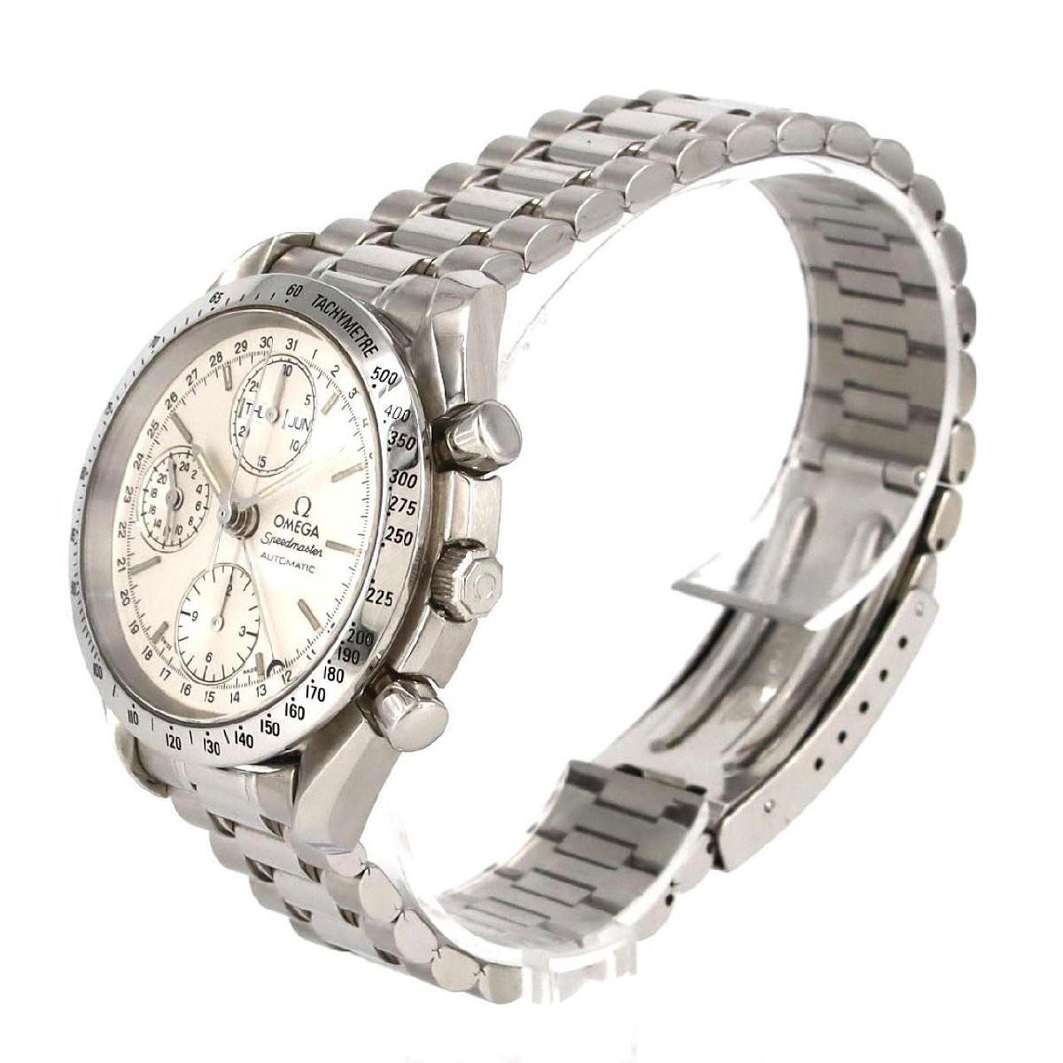 OMEGA Speedmaster Day-Date Triple Calendar Watch SS Auto Silver Dial Mens Watch