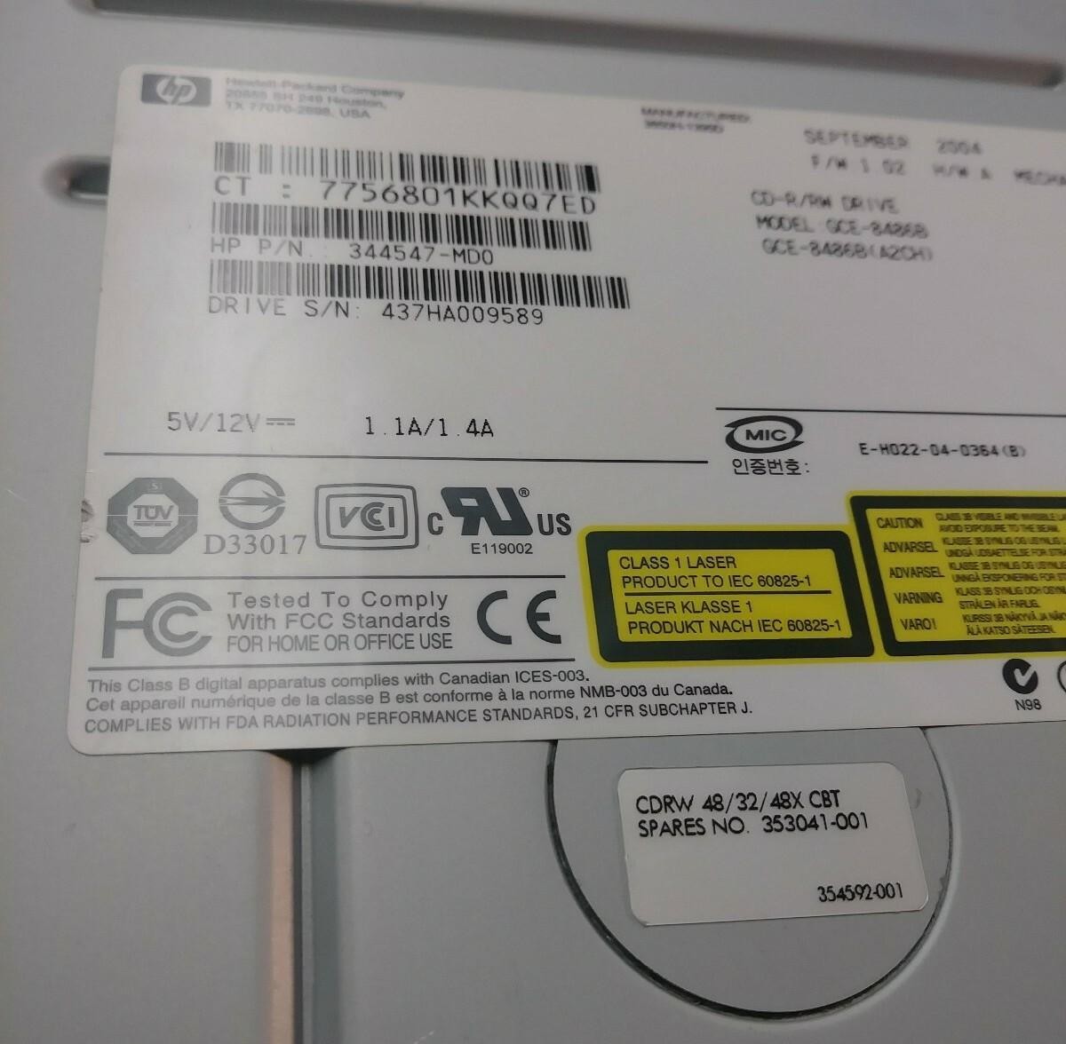 HP CD-R RW DRIVE GCE-8486B 344547-MD0 353041-001