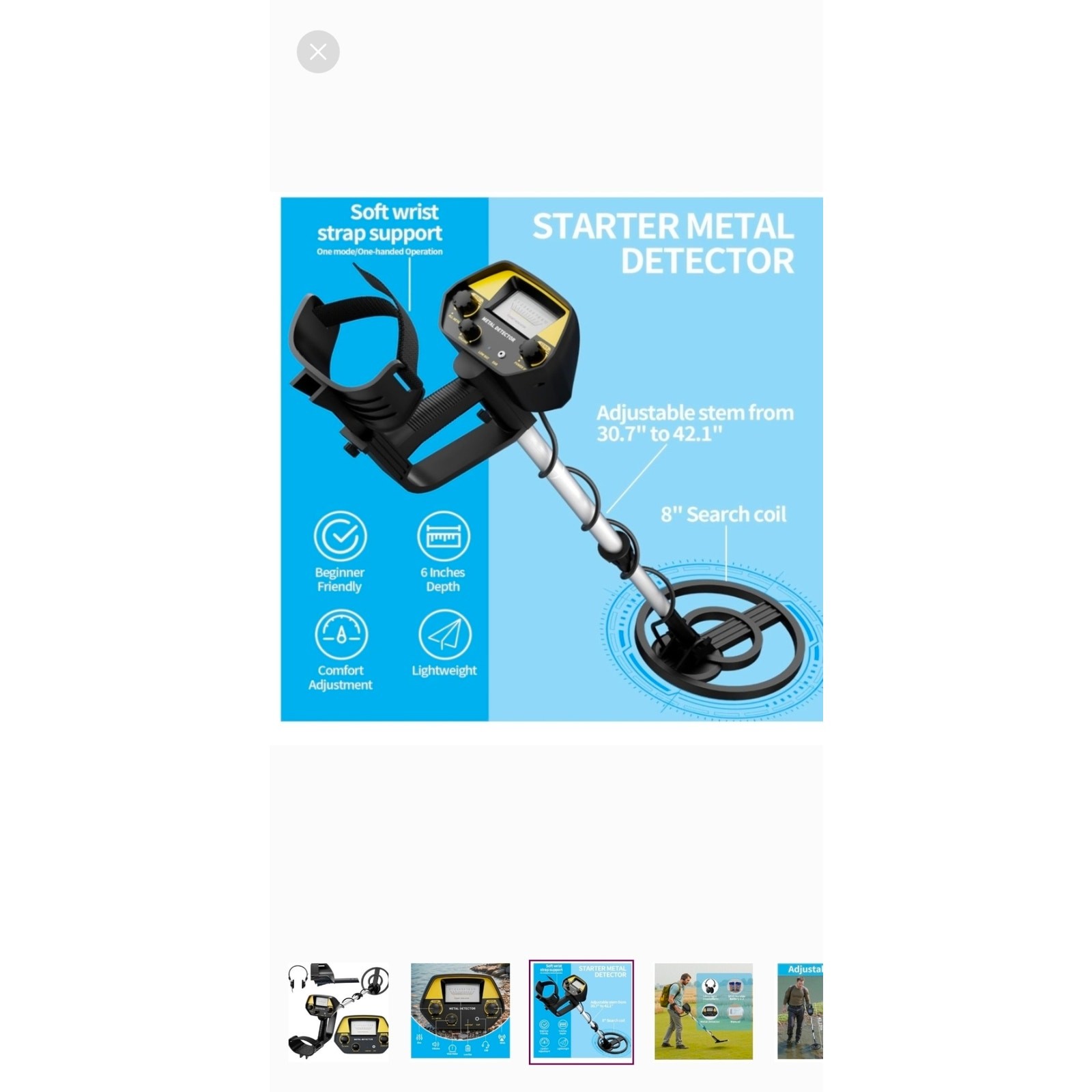 Metal Detector Lightweight 2.8lbs with 8″ Search Gold & Coins with Headphones –
