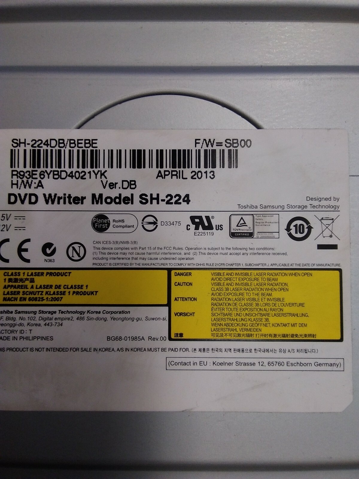 Samsung 24x SATA DVD+RW DVD-Writer Internal Optical Drive (SH-224DB/BEBE)