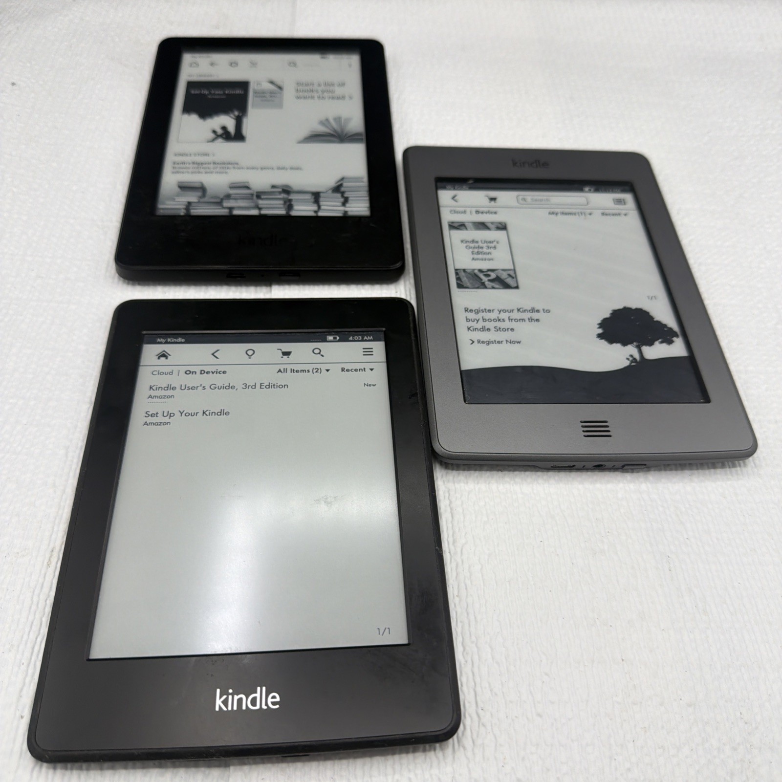 Lot of 3 Amazon Kindles D01200, WP63GW, EY21 ebook Readers ONLY! NO ACCESSORIES!