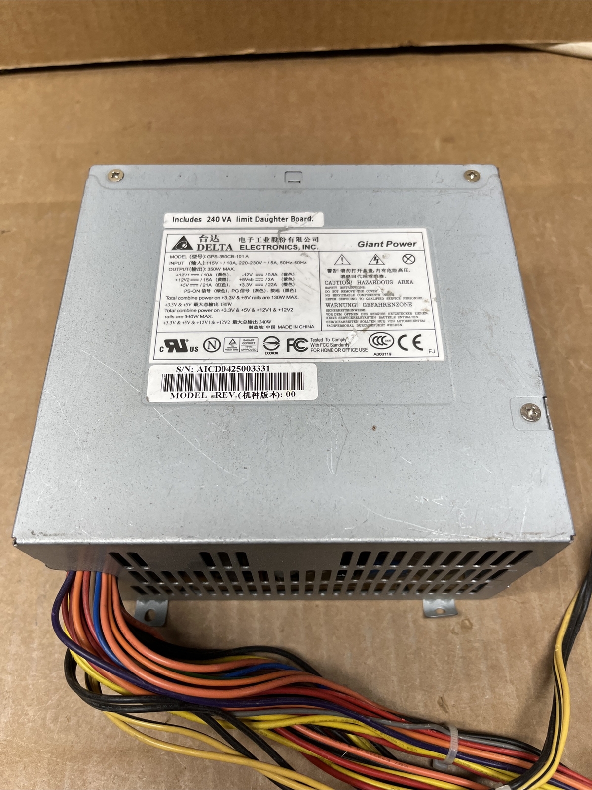Delta 350W 24pin ATX Power Supply W/ SATA Model GPS-350CB-101A