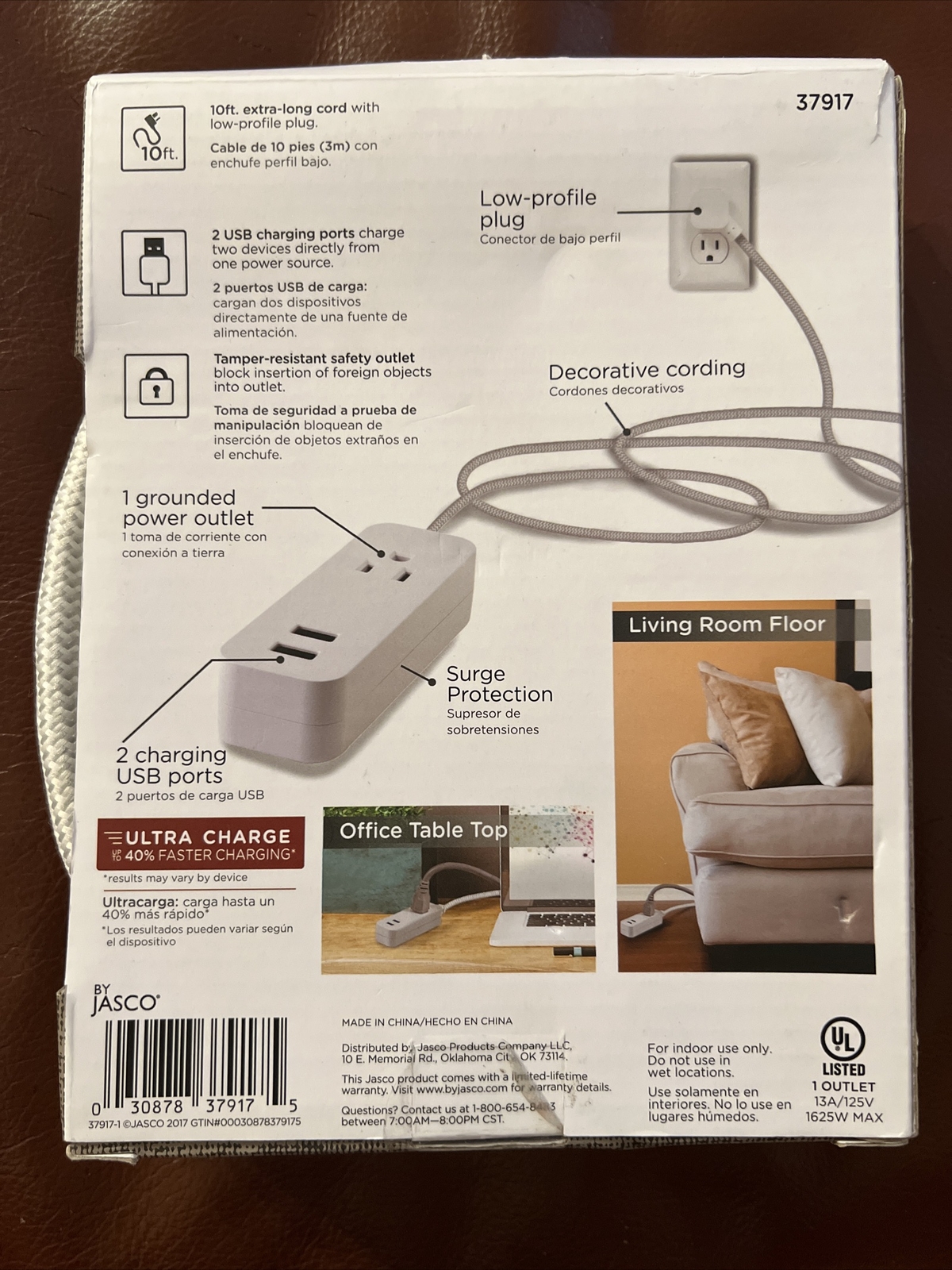 Coordinate USB Charging Extension Cord 10 Foot 2.4A Charging Ports NEW