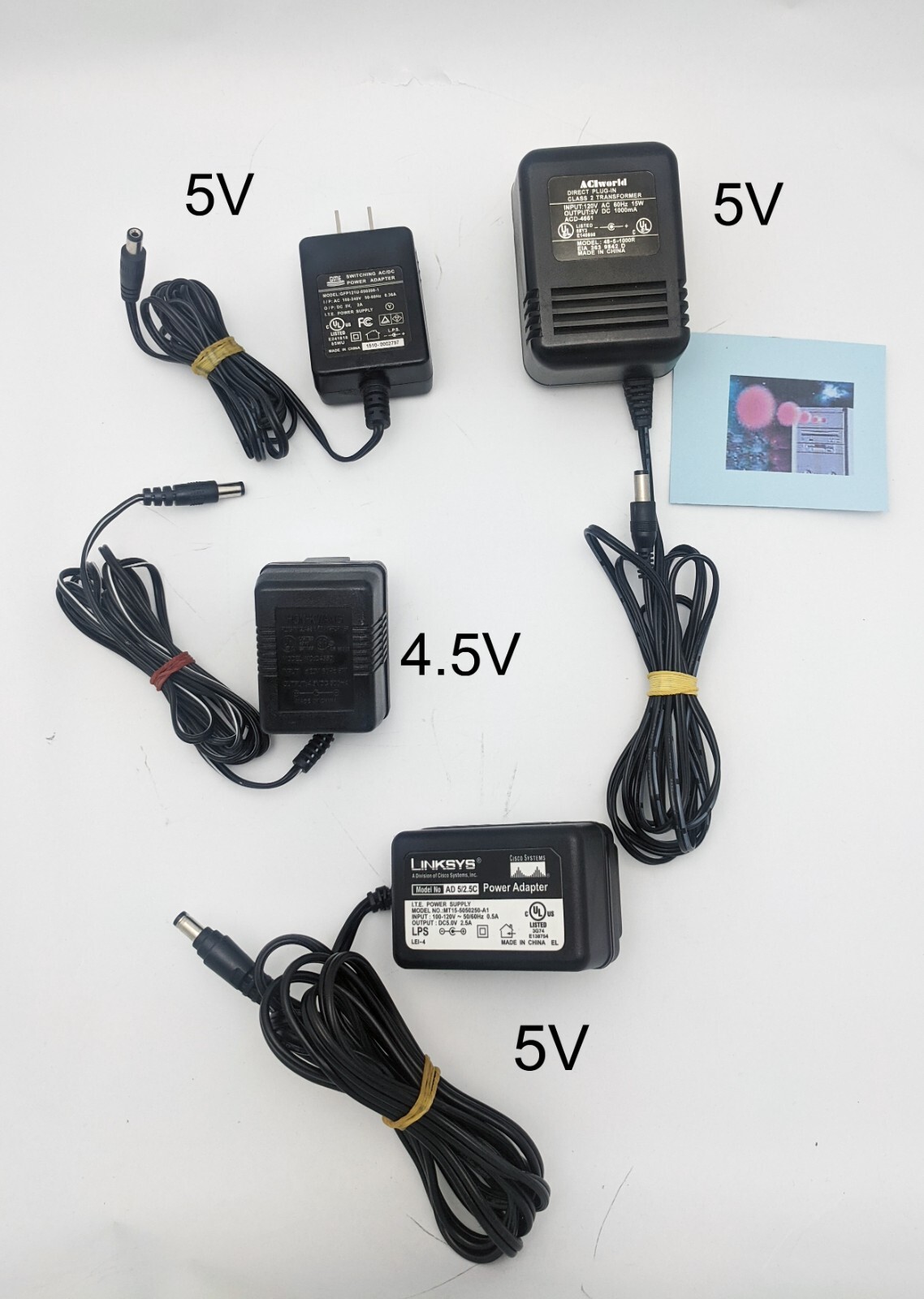 Mixed Lot 1x 4.5V 3x 5V QME ACIworld Linksys Hon-Kwang AC Wall Power Adapters