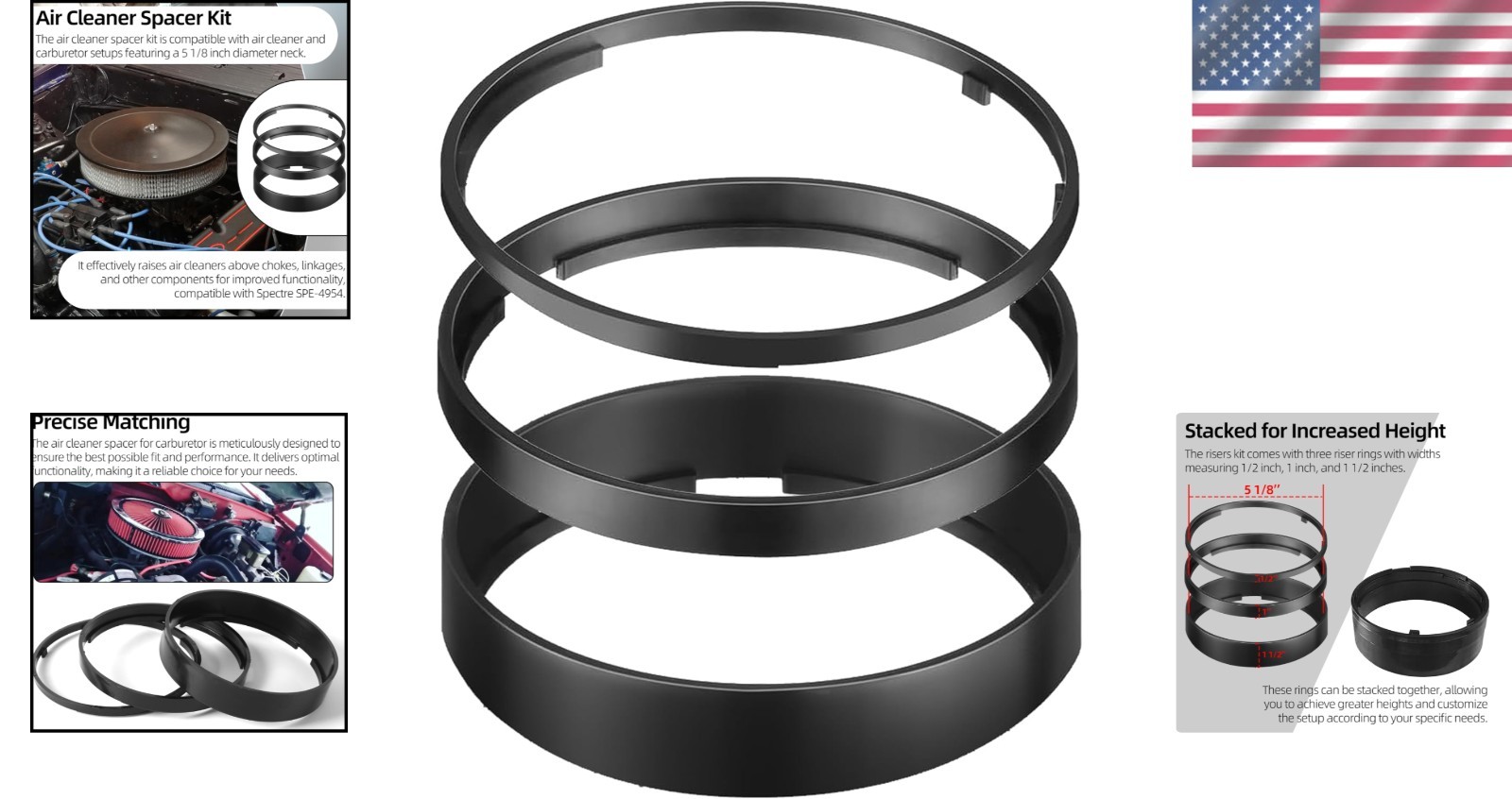 (3-pack) Air Cleaner Spacer for Carburetor,Air Cleaner Risers Kit, Air Filter