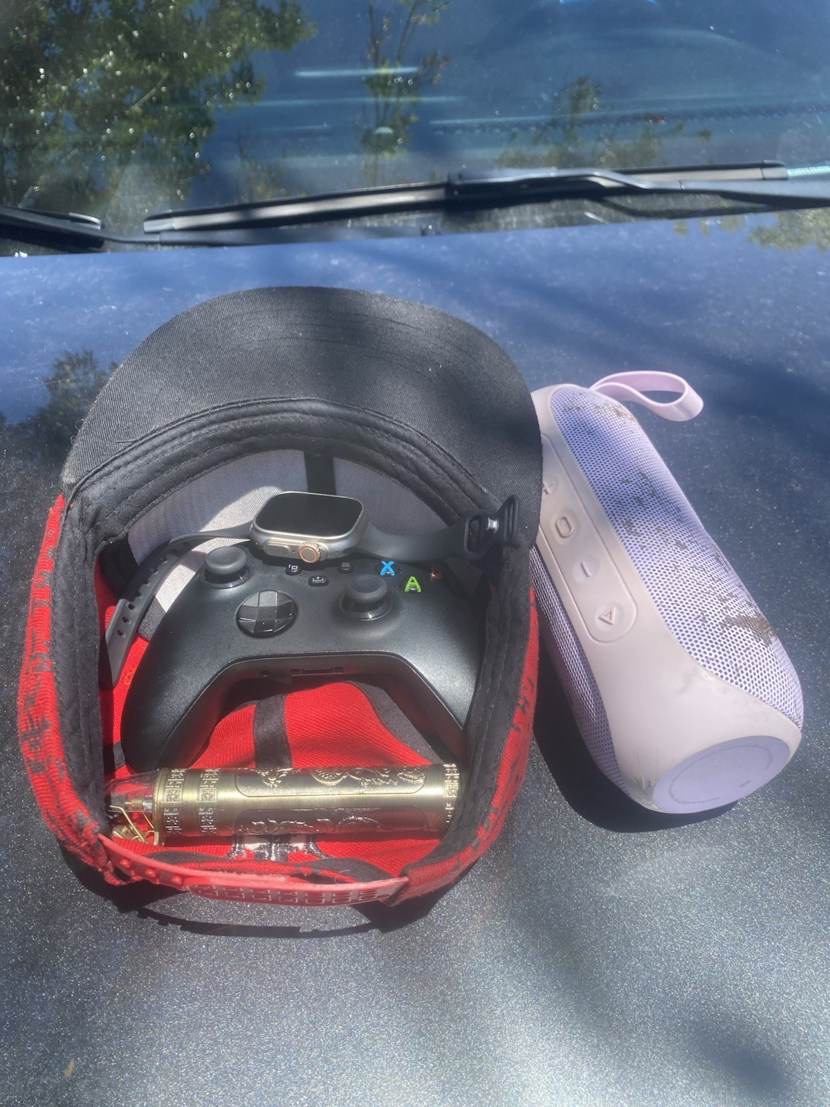 Apple Watch And Wireless Xbox Controller And Small Clipper And A Pink Bluetooth